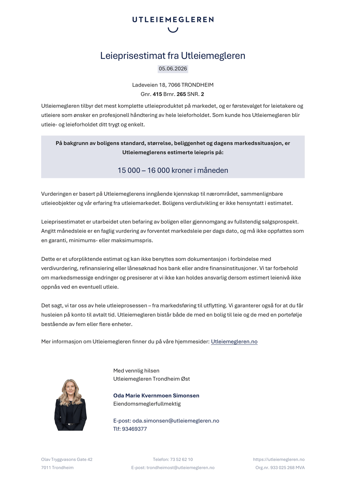 Leieprisestimat. Galleribilde