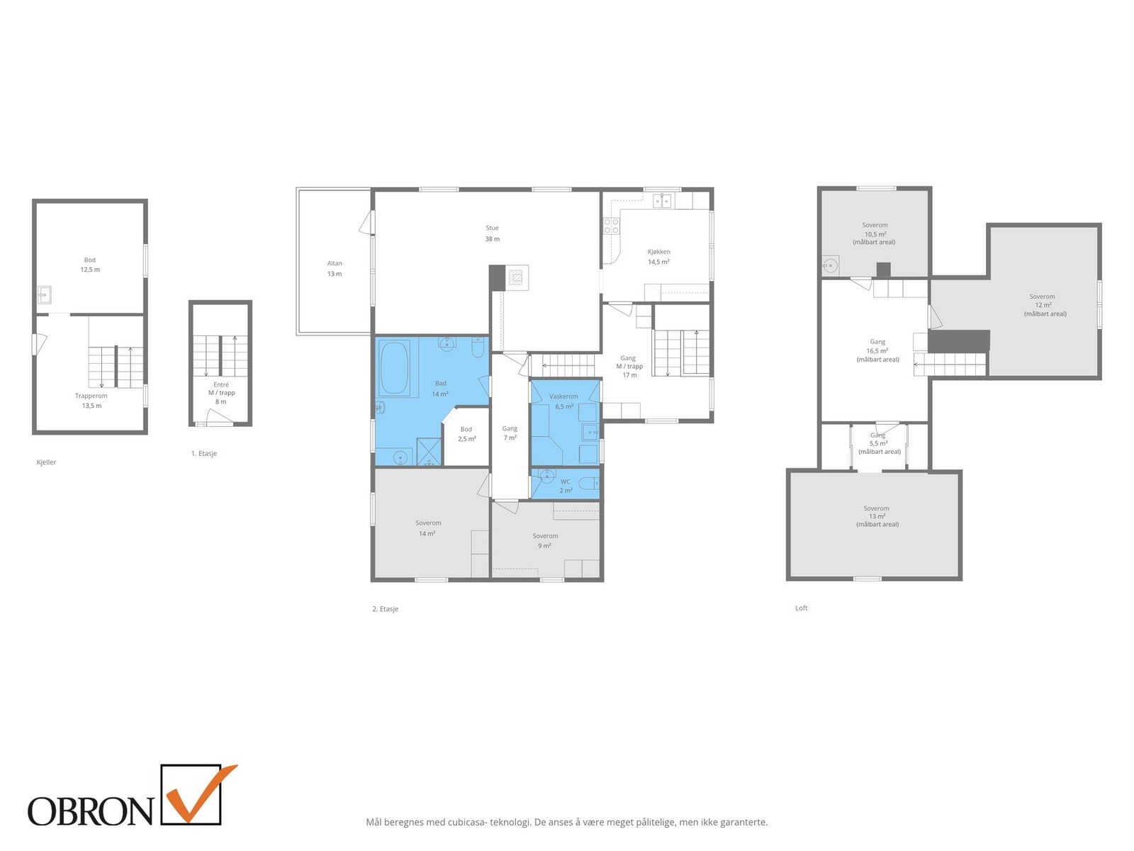 Planskisse kjeller, 1. etasje, 2. etasje og loft Galleribilde