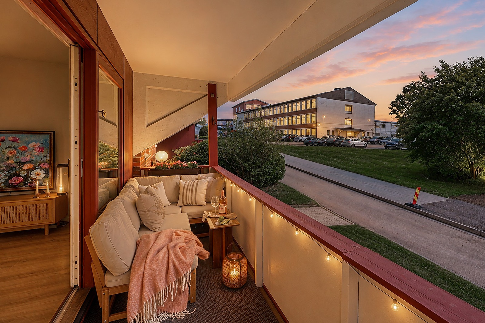 Romslig terrasse med plass for flere sittegrupper. Galleribilde