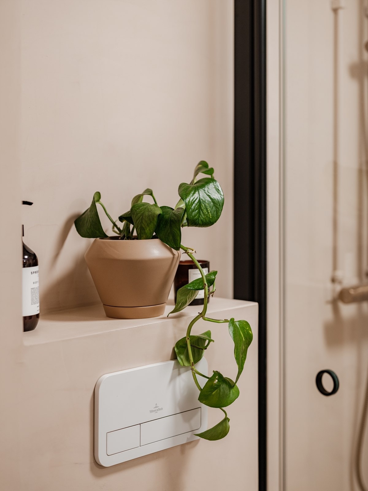 Praktisk med en liten hylle over toalettet til planter, pynteting og evt. doruller. Galleribilde