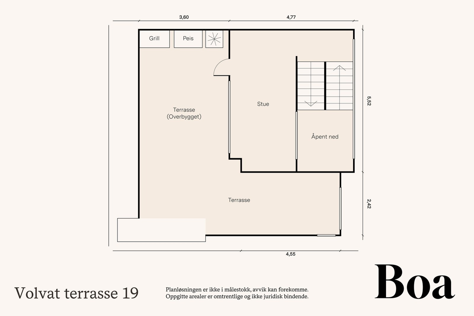 3. etasje: Stue og delvis overbygget terrasse på 42 m² (hvorav ca. 26 m² er overbygget). Galleribilde