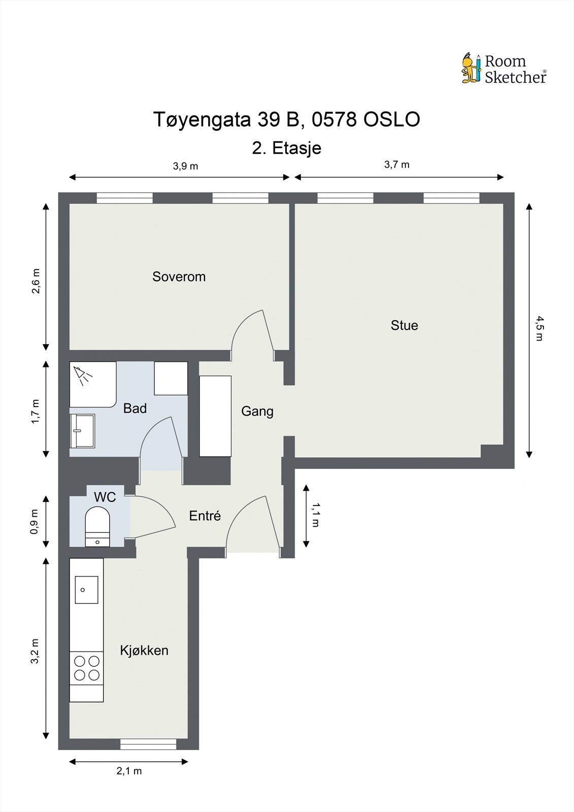 Leiligheten disponerer en bod i kjeller og en bod på loft Galleribilde