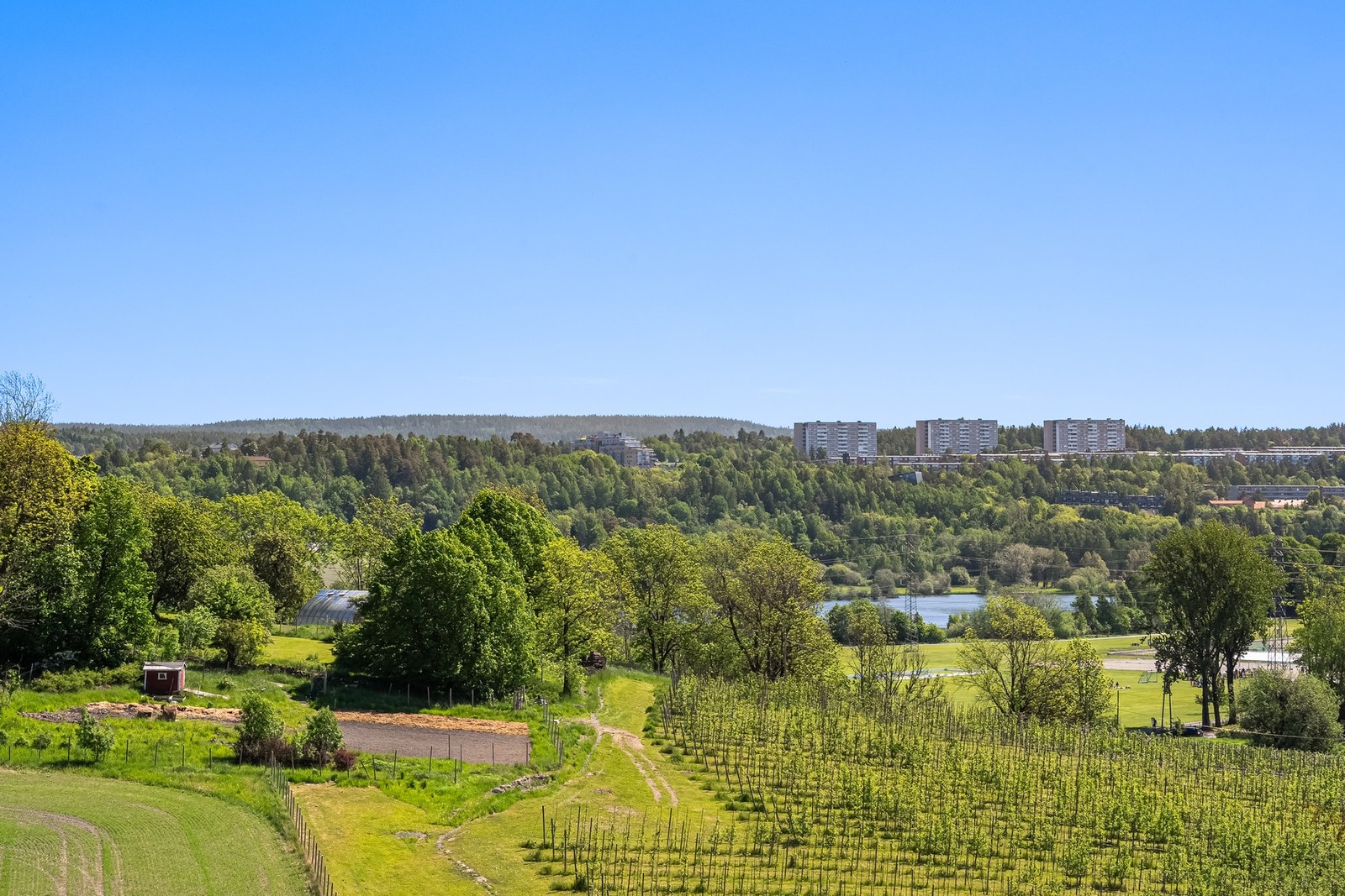 Hyggelig utsyn mot Abildsø Gård fra balkongen. Galleribilde