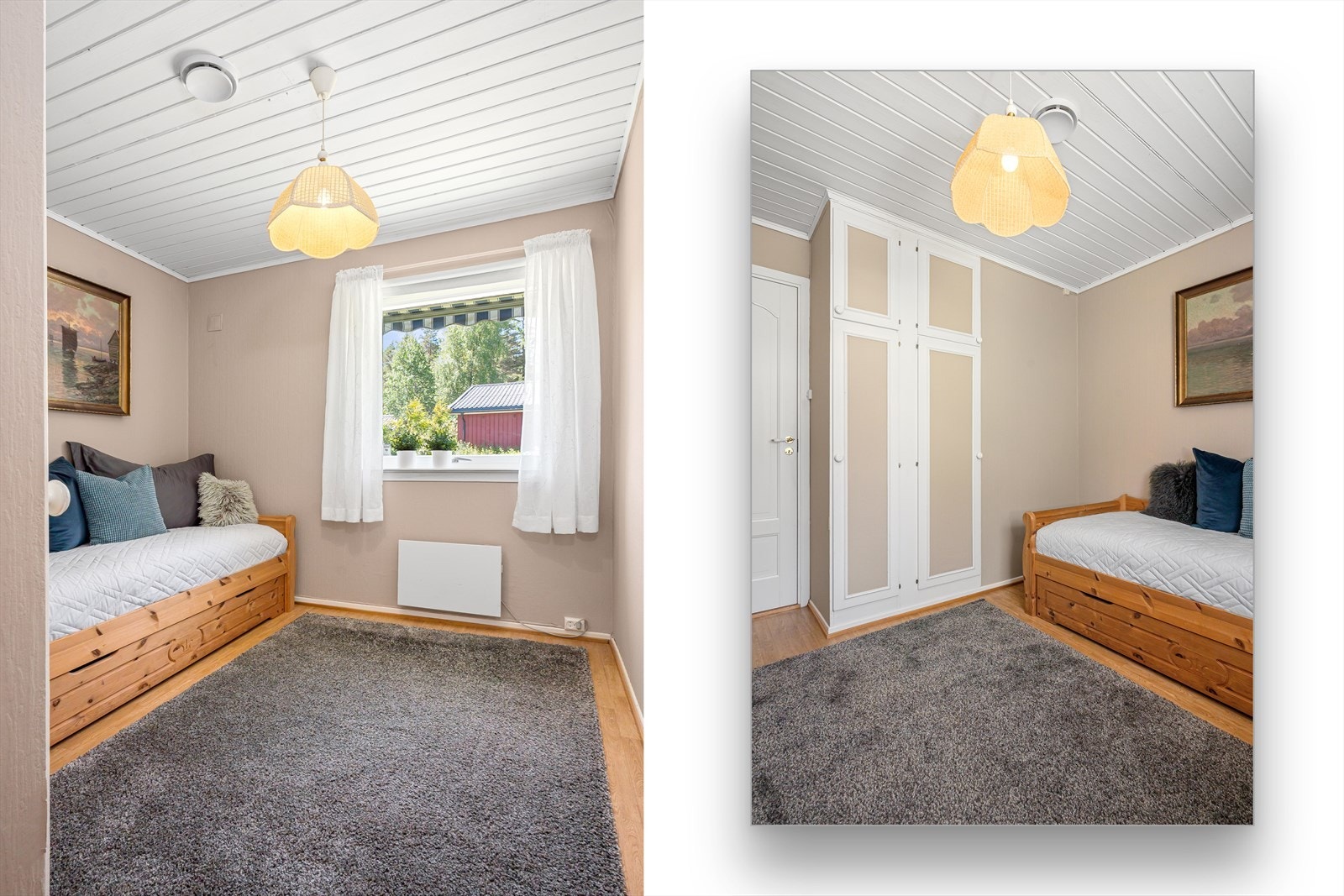 Soverom 2 har adkomst fra gangen, i likhet med hovedsoverommet. Soverommet har plassbygde garderobeskap. Galleribilde