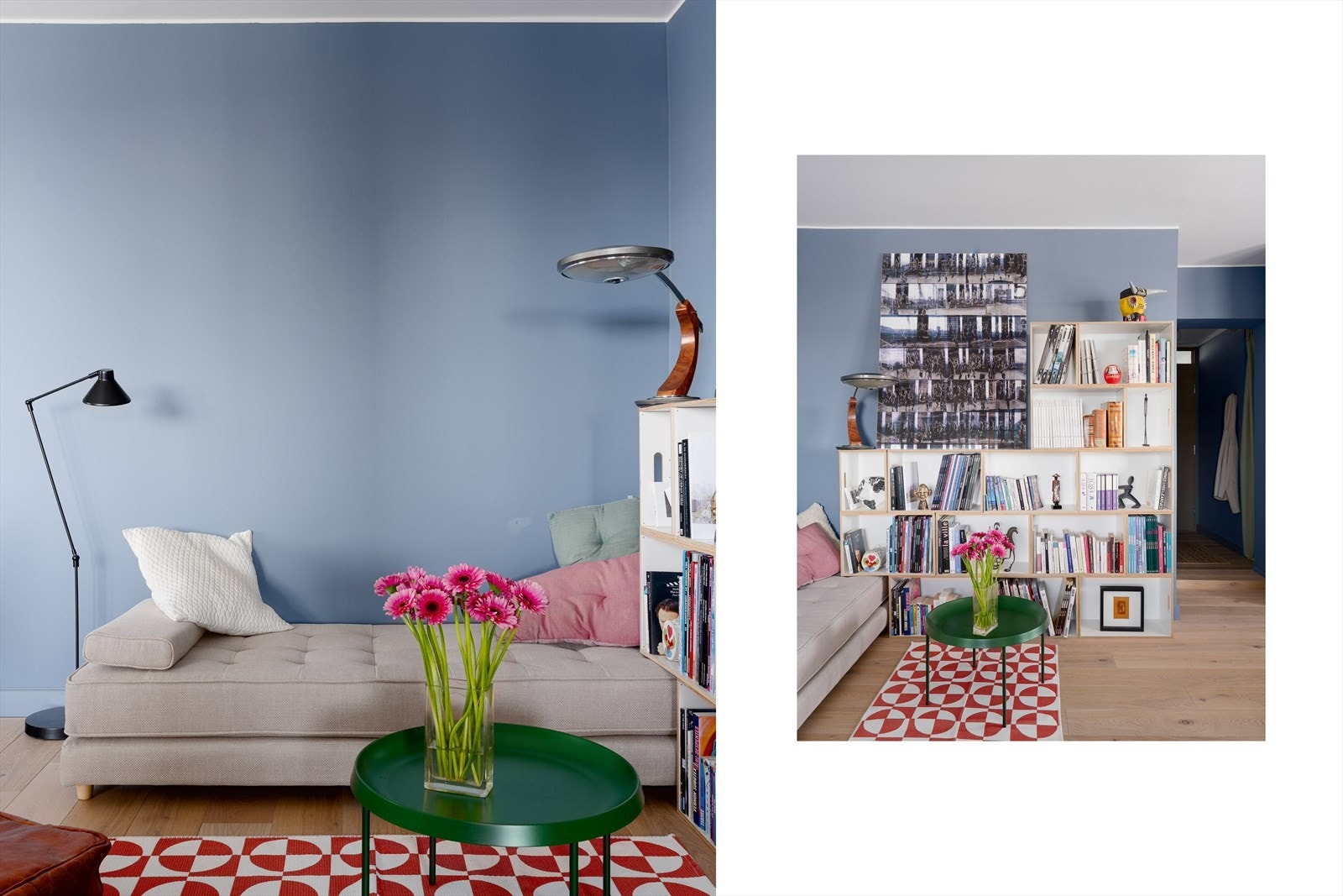 Den kvadratiske stuen gir gode møbleringsmuligheter i ulike soner, som for eksempel egen lesekrok eller daybed for overnattingsbesøk. Galleribilde