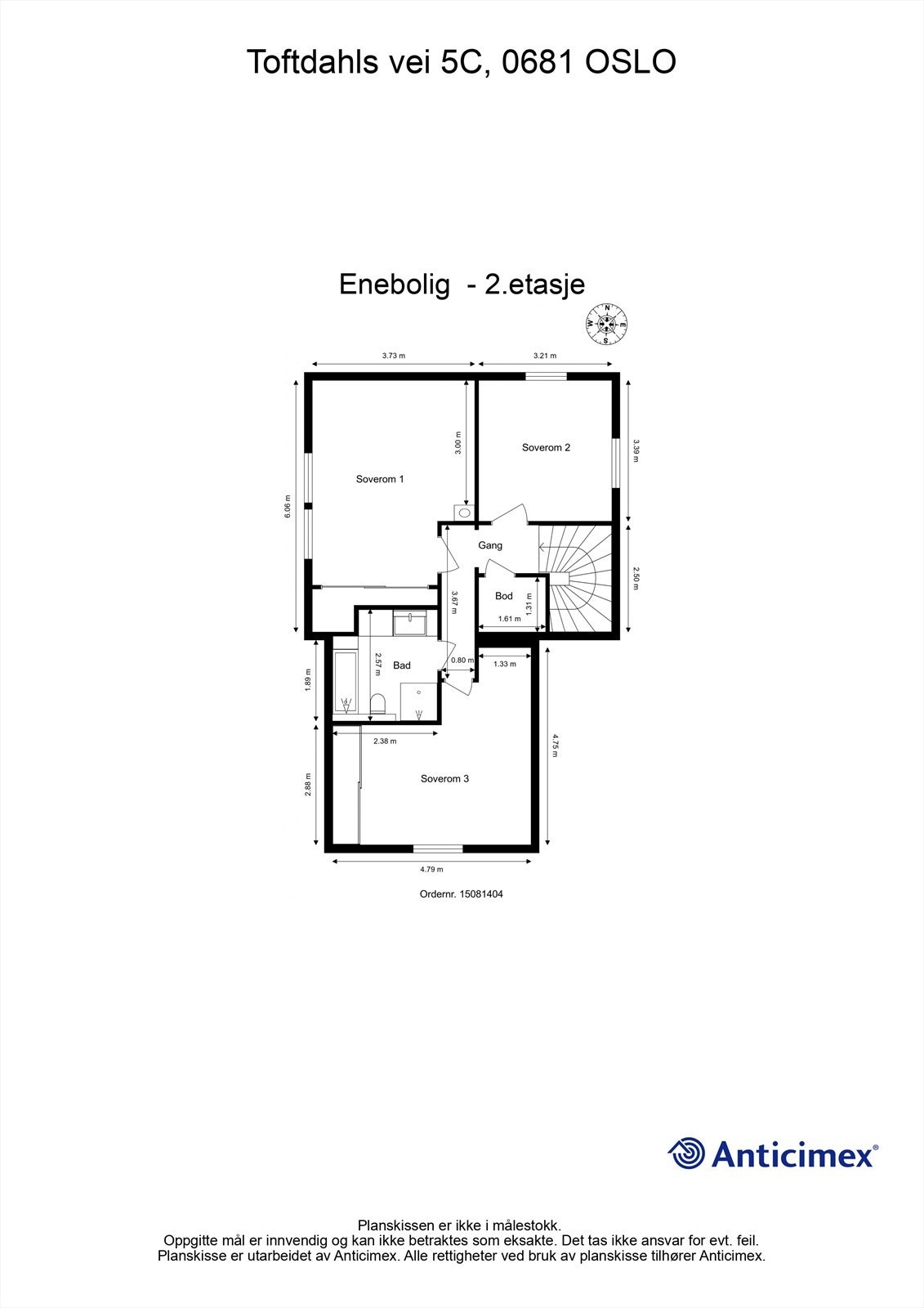 Plantegning-Enebolig - 2.etasje. Galleribilde