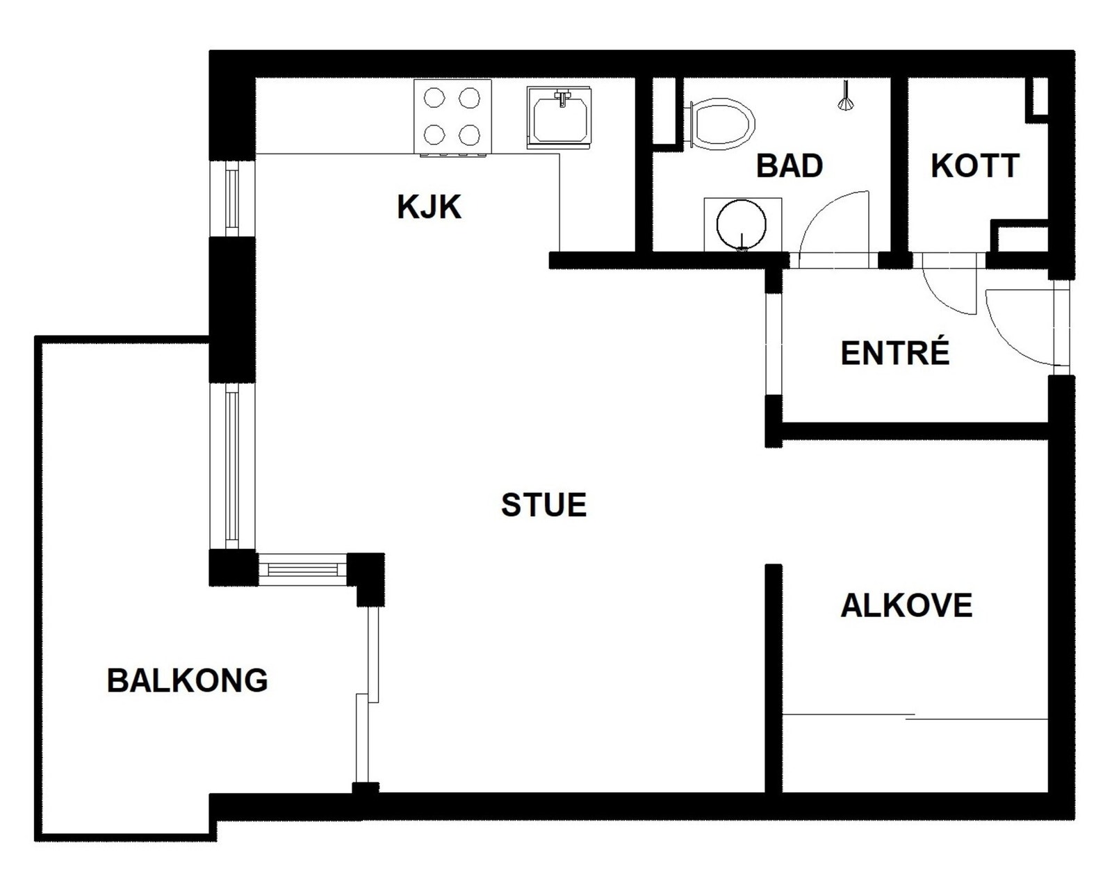 Planskisse. Leiligheten disponerer 2 boder i tillegg. Galleribilde