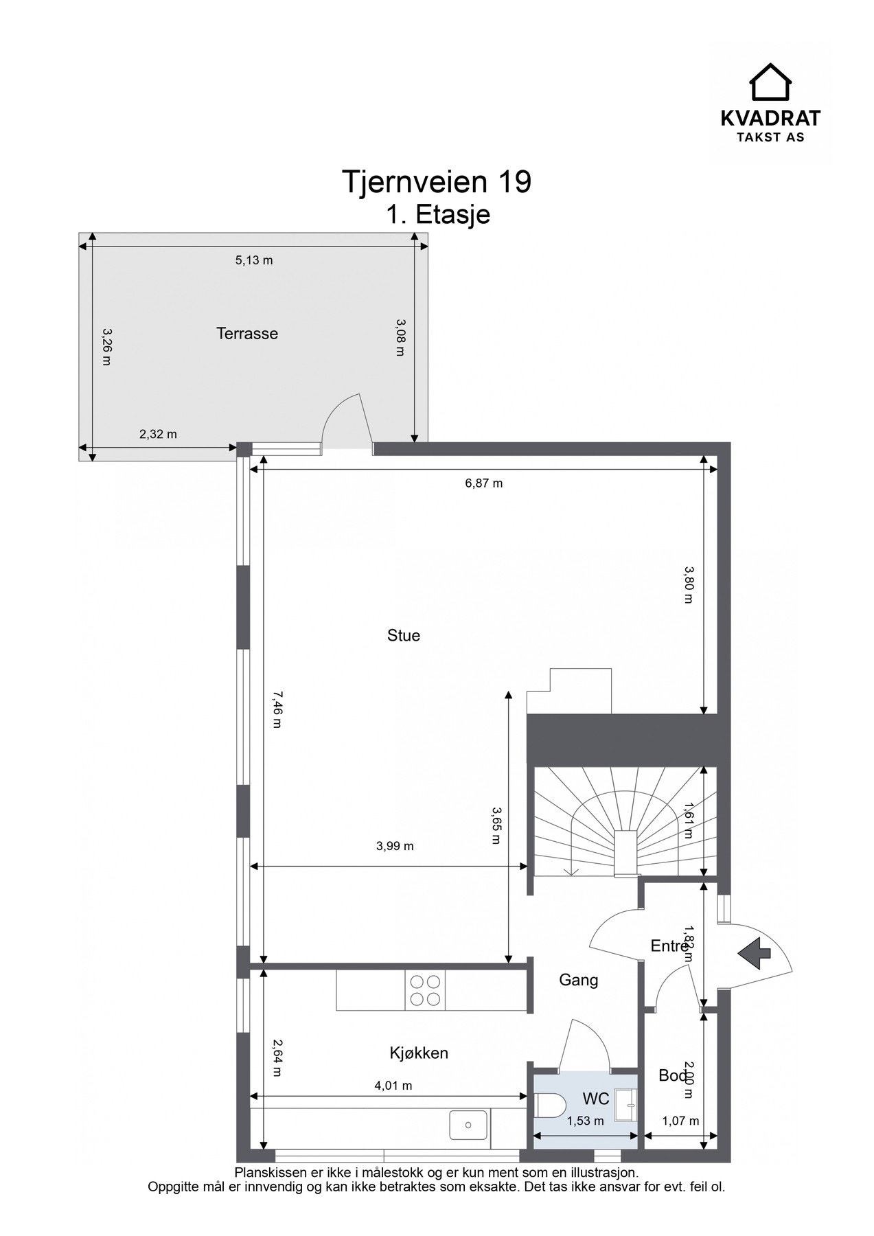 Plantegning 1. etasje. Målt til ca. 70 m². Galleribilde