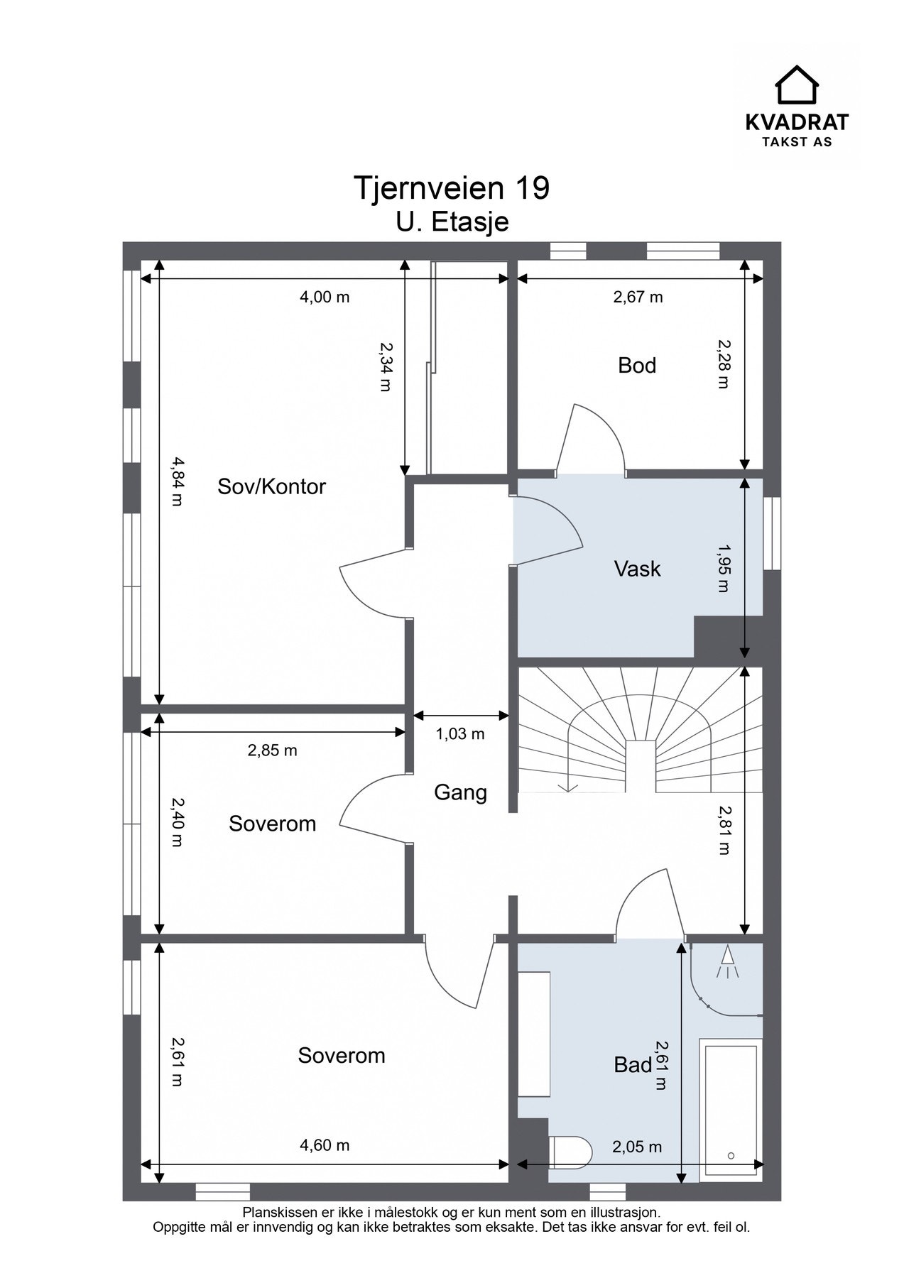 Plantegning av underetasje målt til ca. 69 m². Galleribilde