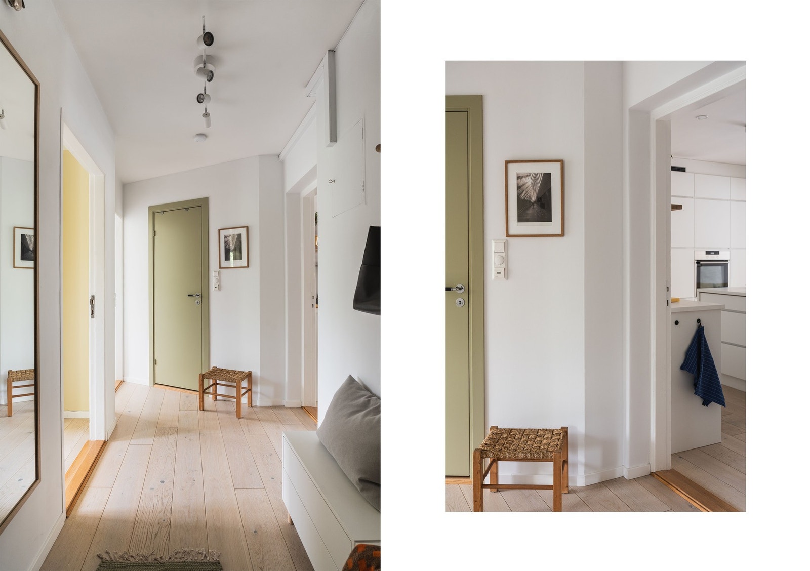 Entréen binder sammen rommene, soverommene inn til venstre, badet rett frem og stue og kjøkken inn til høyre. Galleribilde