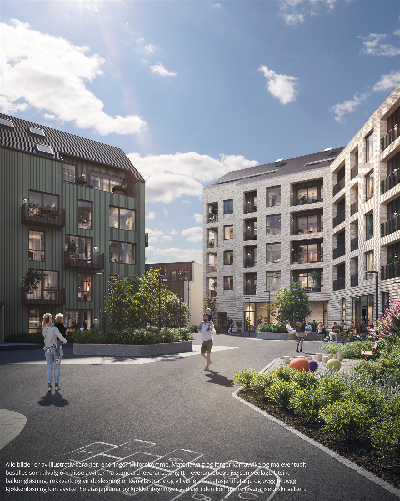 Boligprosjektet vektlegger store vindusflater, gjennomlys, planløsning og fasadematerialer som krever lite vedlikehold. Bruk av tegl og tre i kombinasjon er en rød trå gjennom prosjektet, noe som gir et bestandig uttrykk. (illustrasjonsbilde) Galleribilde