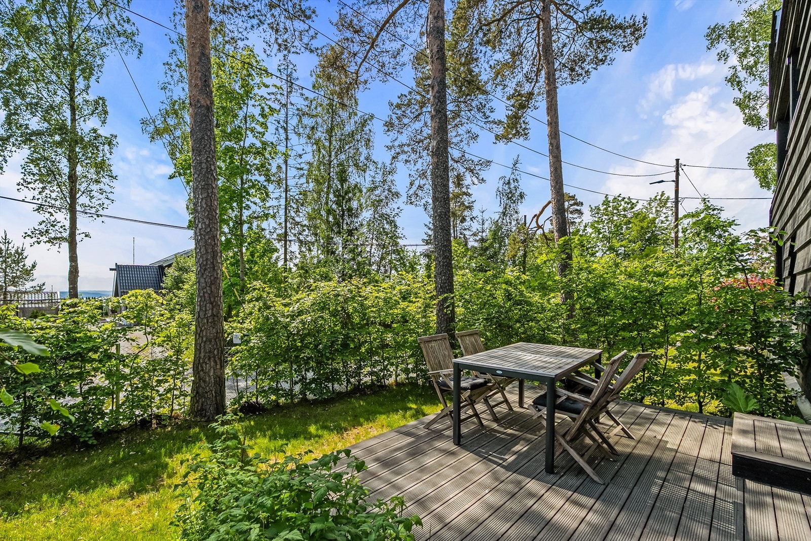 Lun og skjermet uteplass med hekk som skjermer for innsyn. Galleribilde