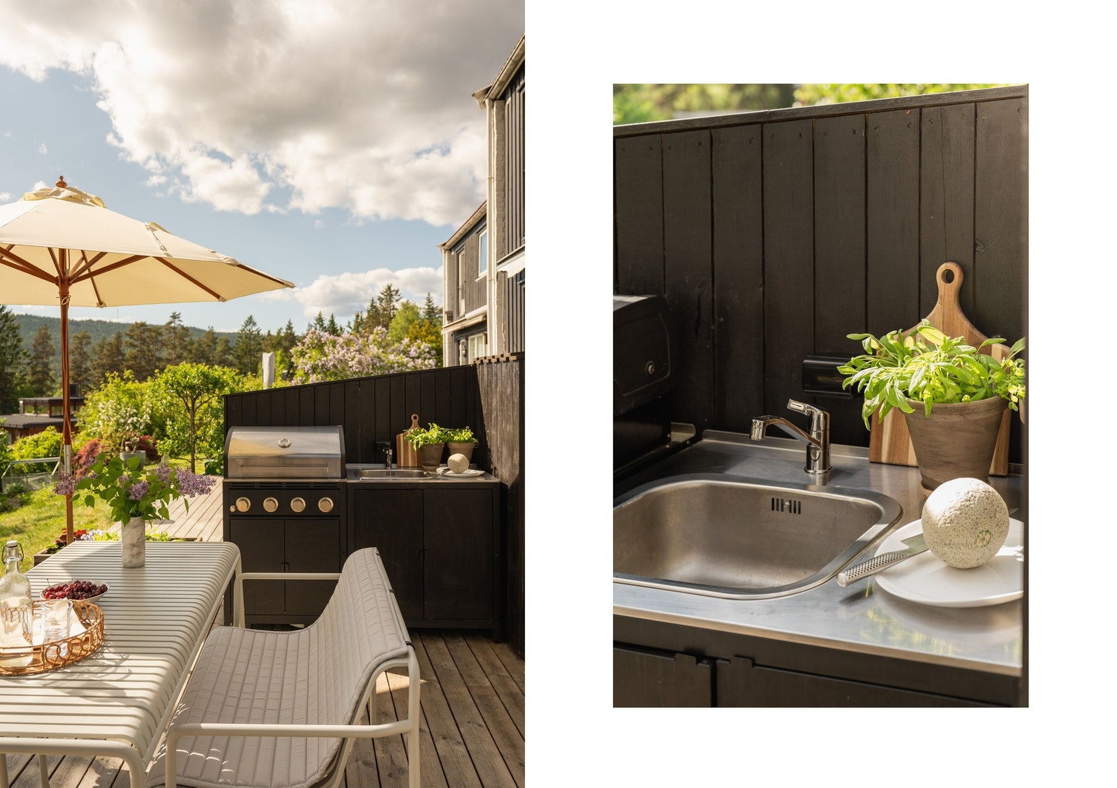 Terrassen er utstyrt med et praktisk utekjøkken med innlagt vann, perfekt for sommerens måltider. Galleribilde