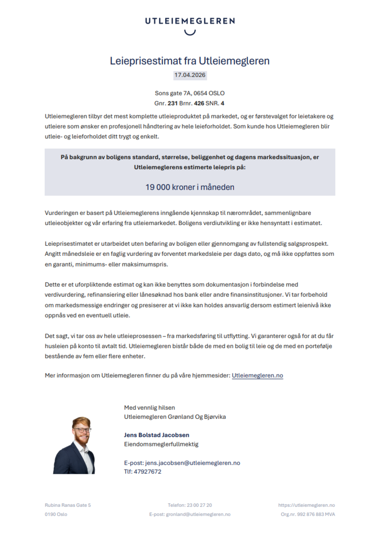 Utleieestimat fra Utleiemegleren. Galleribilde