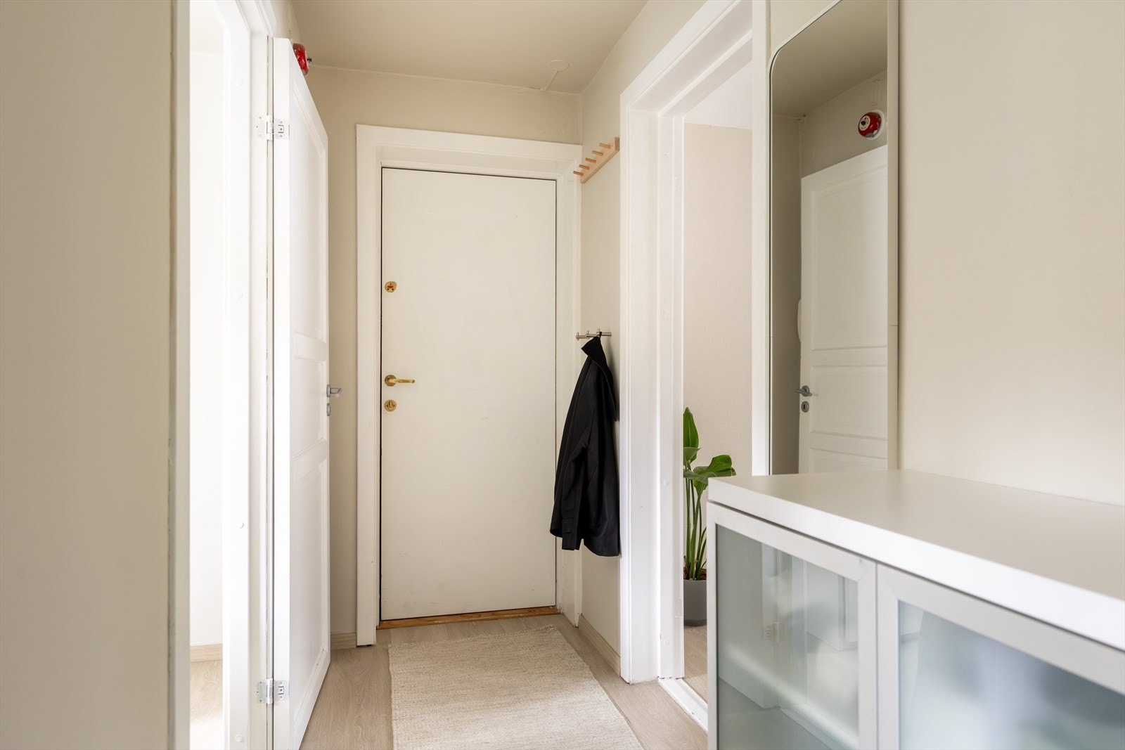 Det knagger til oppheng av jakker og plass til oppbevaring av sko. Galleribilde
