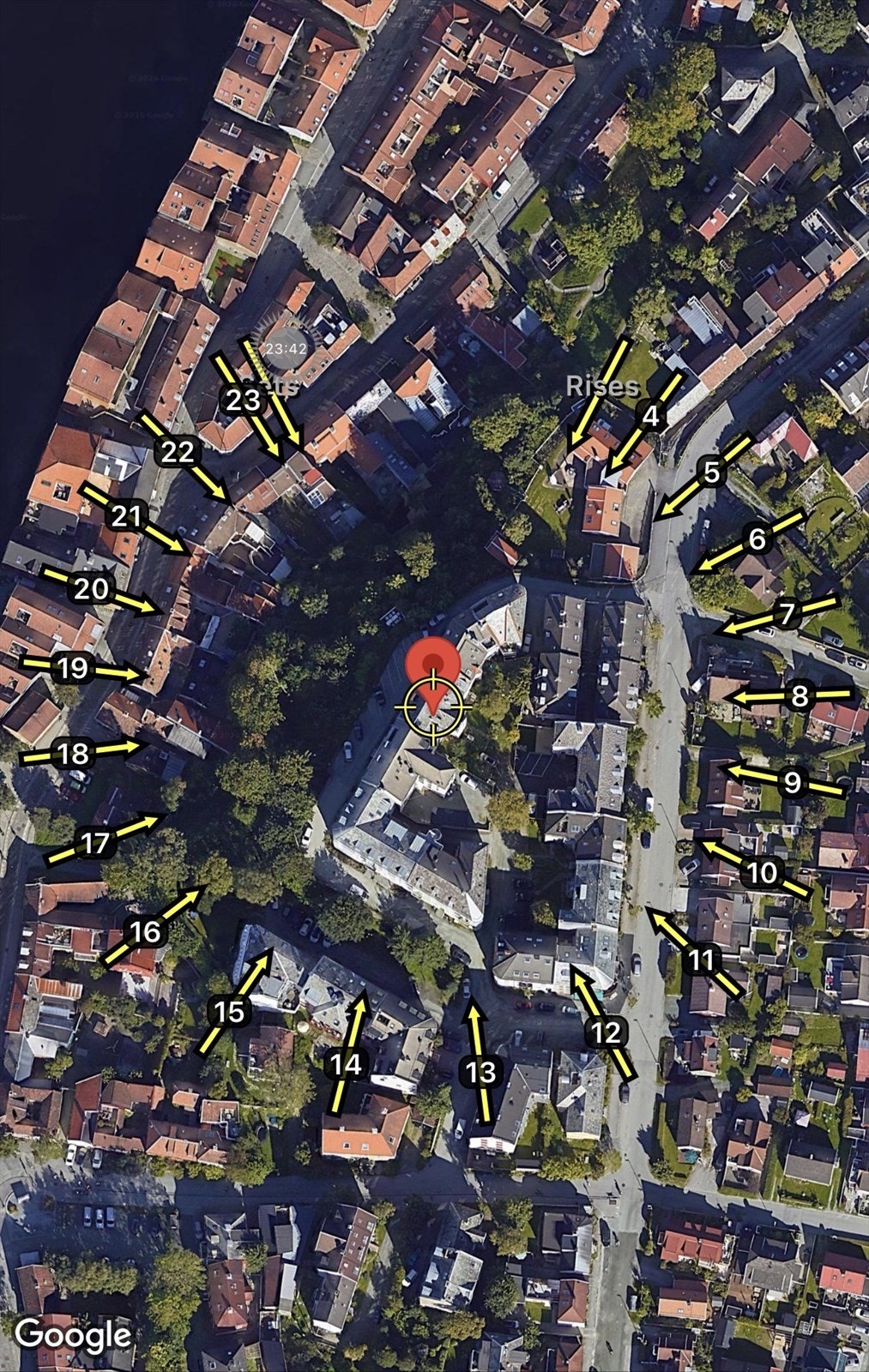 Solkartet illusterer solforholdene midtsommers. Leiligheten har sol fra ca kl. 16.00 til den går ned. Galleribilde