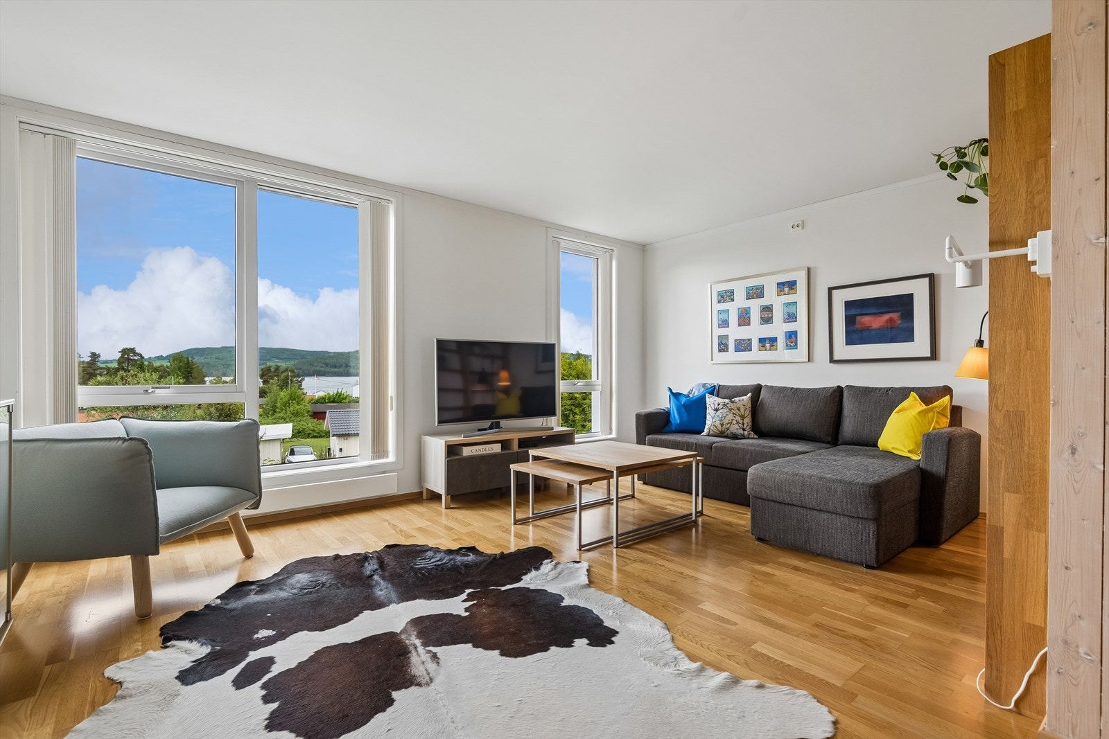 Stuen har plass til en romslig sofagruppe. Galleribilde