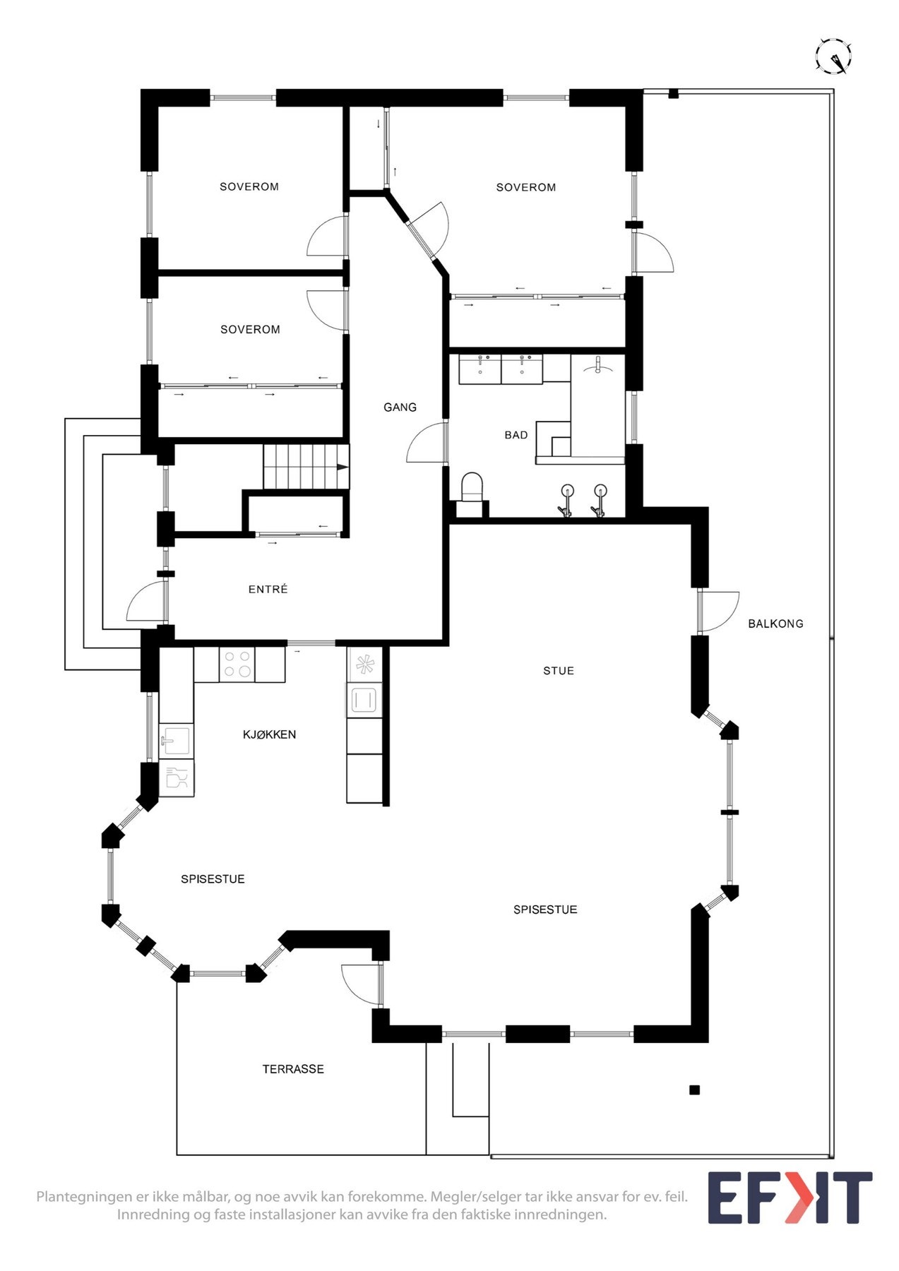 Plantegning som viser boligens 1. etasje. Galleribilde