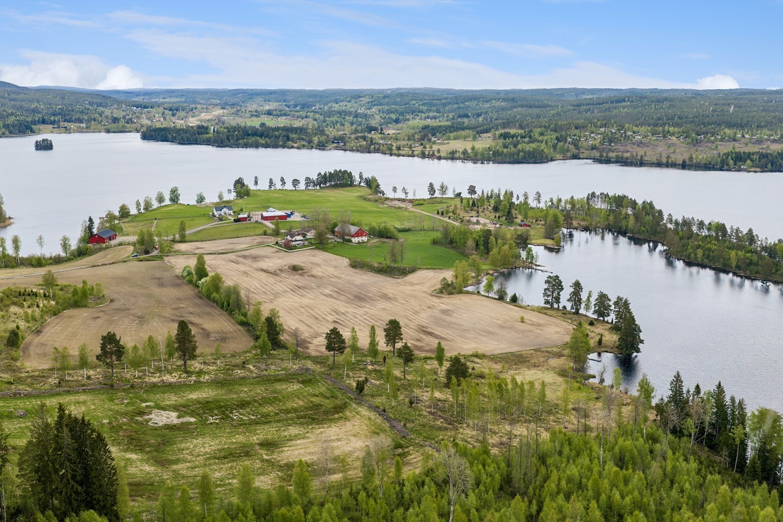 Gårdstunet har en idyllisk beliggenhet på en halvøy mot Rømsjøen Galleribilde