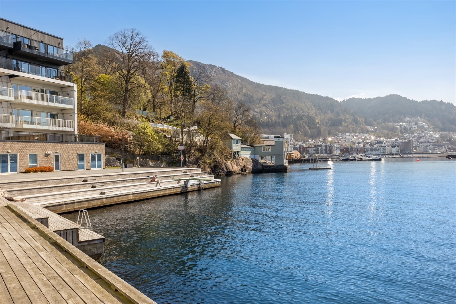 Like nedenfor leiligheten er det etablert en flott badebrygge. Du har også kort gangavstand til Sandviken Sjøbad. Galleribilde
