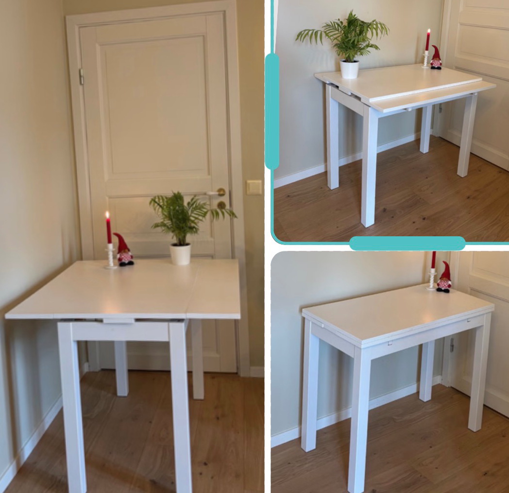 Dette praktiske bordet med stol vil stå ved kjøkkenvinduet. Galleribilde