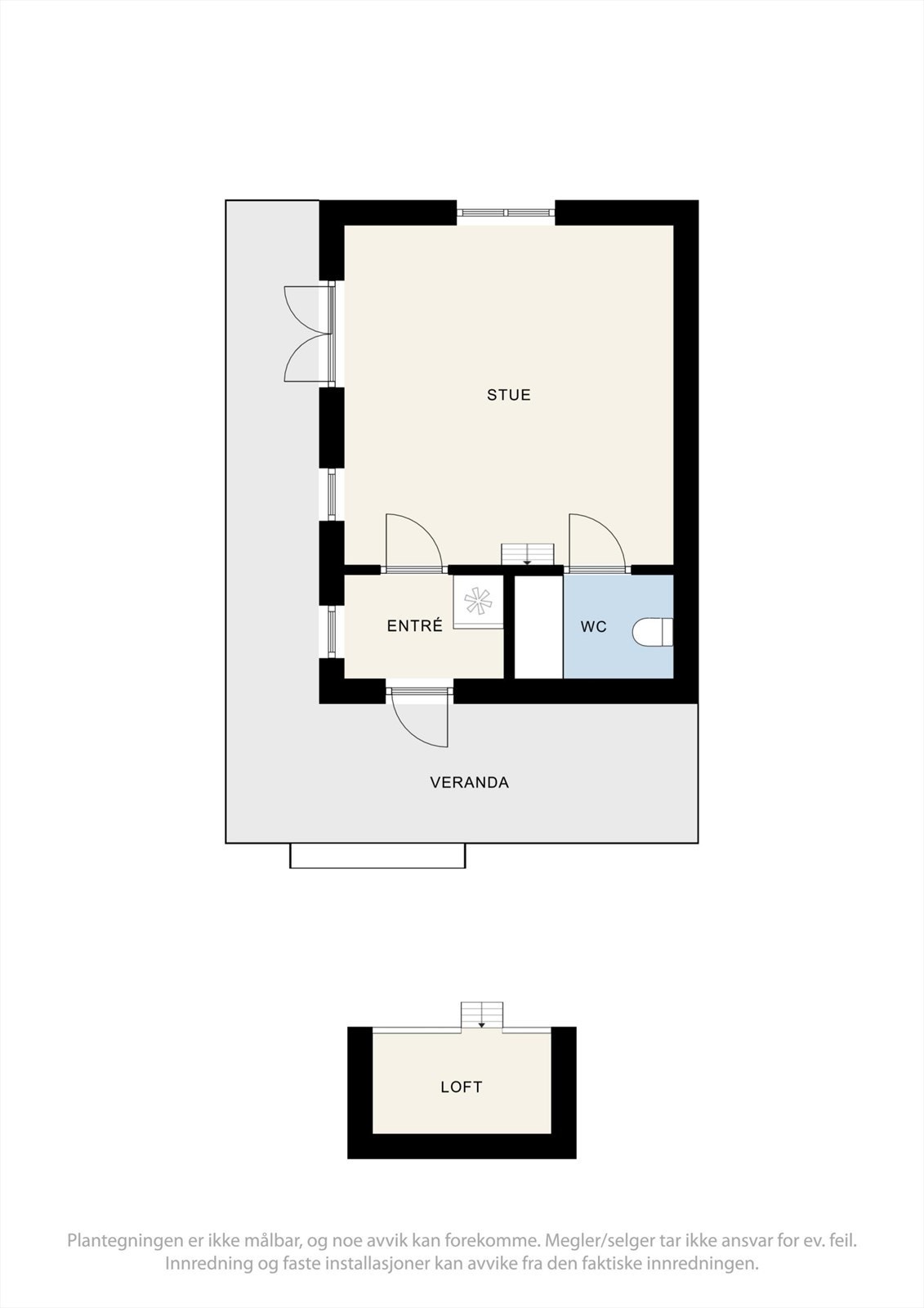Annekset fra 2021 inneholder stue, entré og toalettrom, i tillegg til en hems. Galleribilde
