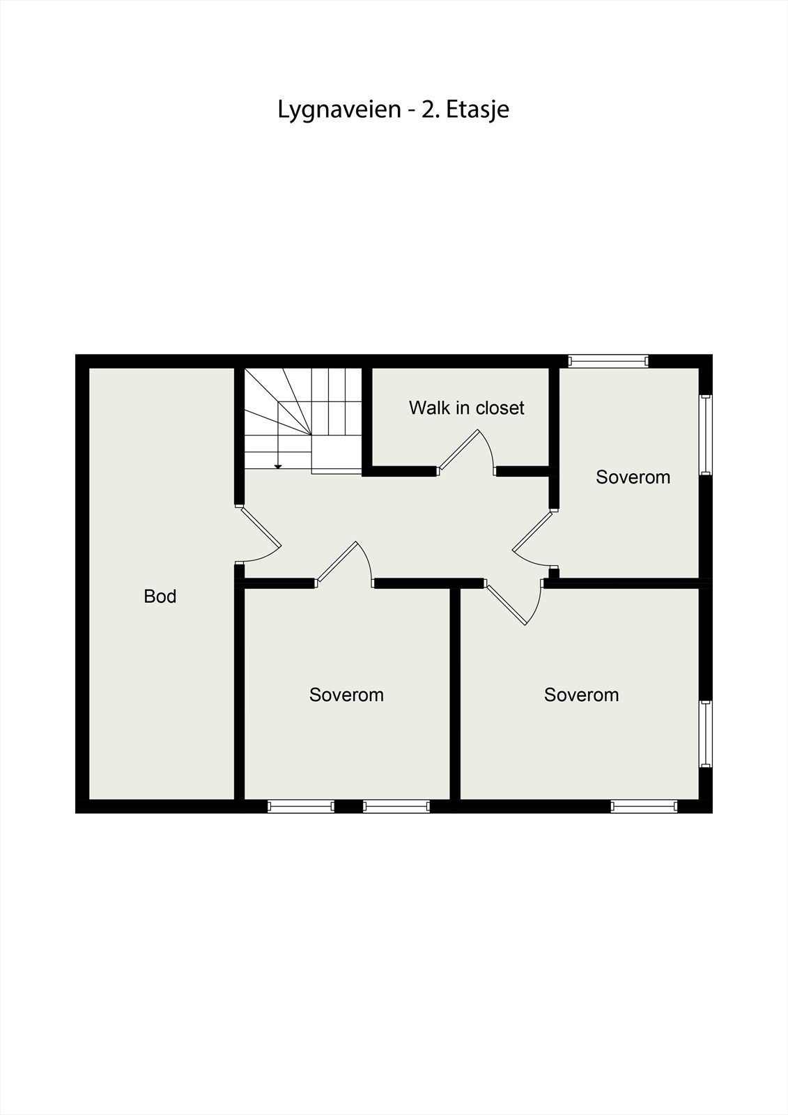 Loftsetasjen er boligens soveavdeling med tre soverom, garderobe og bod. Galleribilde