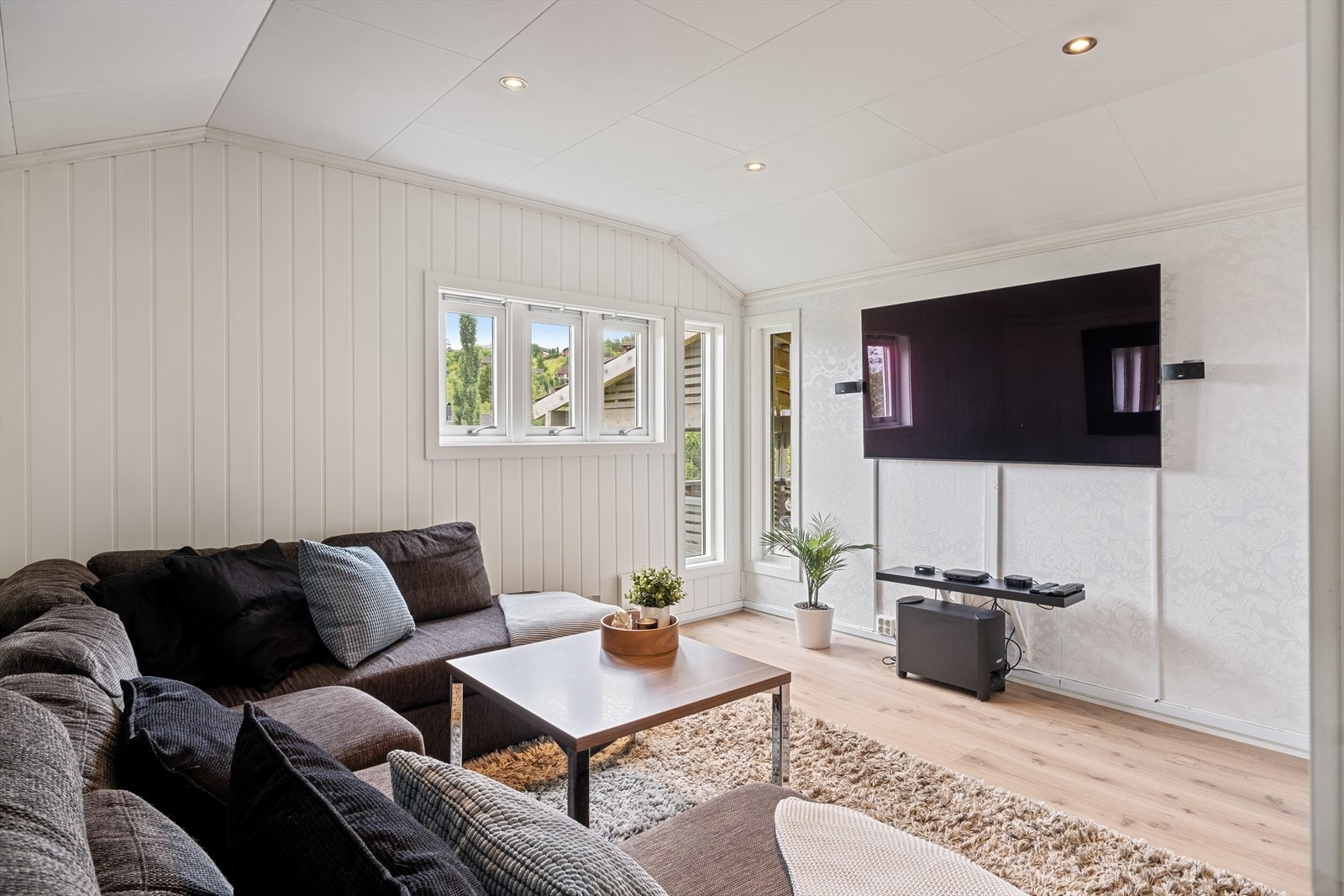 I stuen kan du innrede med sofa og sittegrupper. Muligheter for vegghengt TV og tv-møblement. Galleribilde