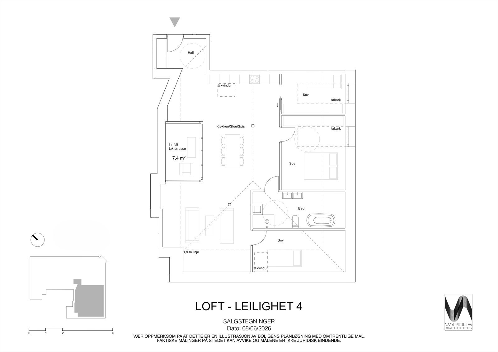 Planskisse leilighet 2 (andel 13) i Bolteløkka allé 10 A - heis opp fra bakkeplan i bakgård Galleribilde