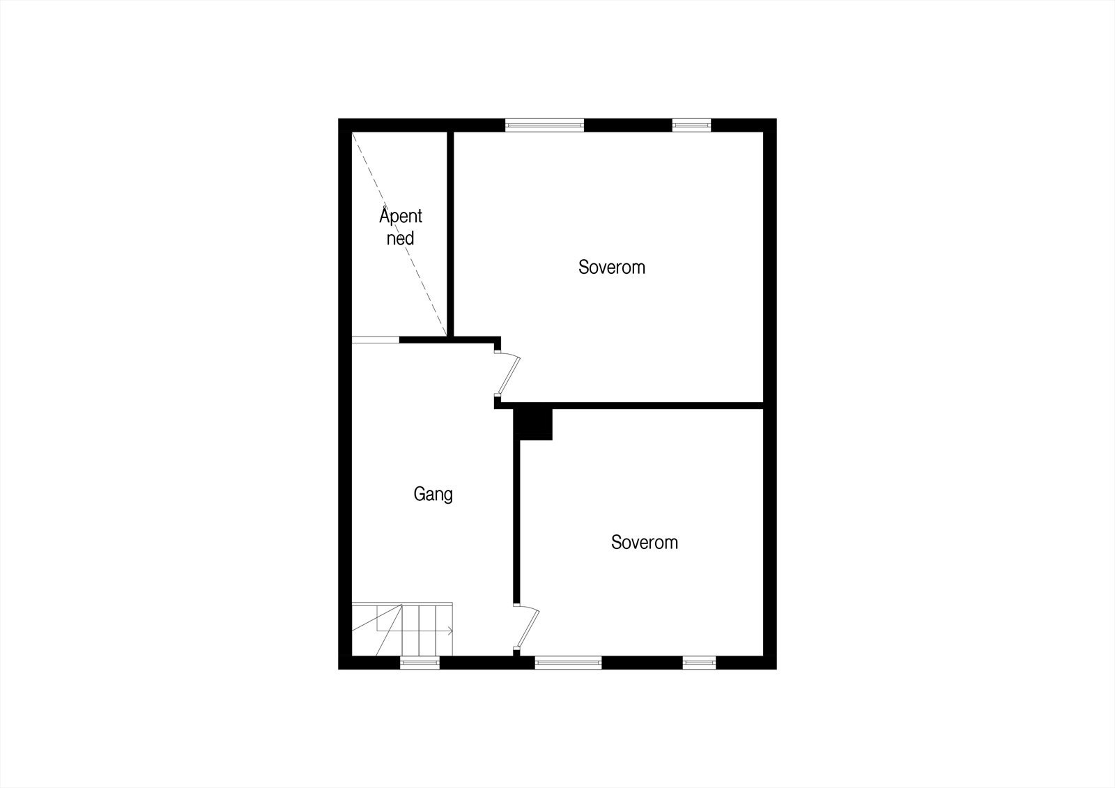 Loftsetasjen inneholder en gang og to soverom. Galleribilde
