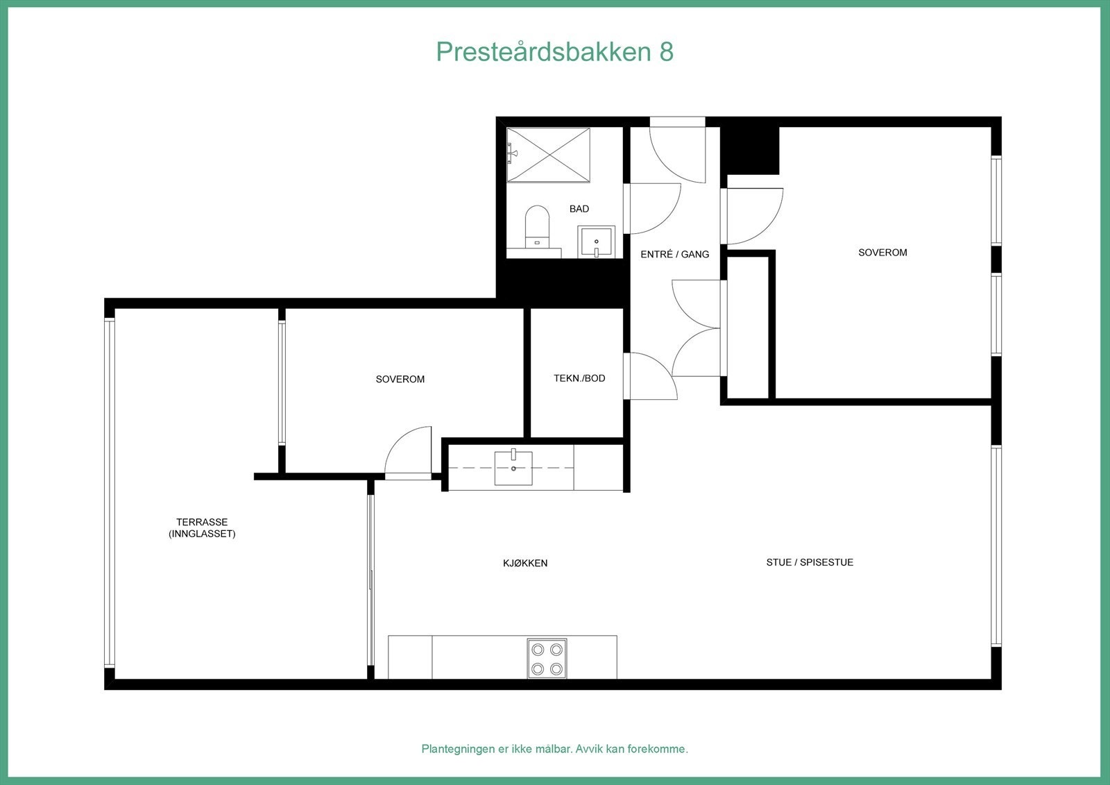 Prestegårdsbakken 8 (kjøkken var tidligere plassert i soverom 2 (ved innglasset terrasse) Galleribilde