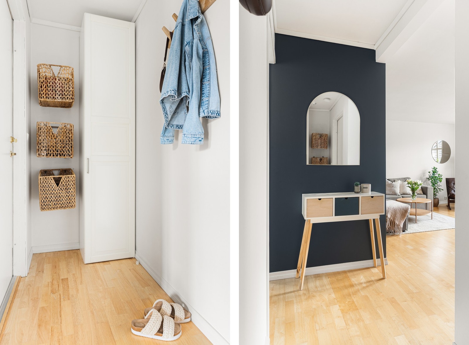 Velkommen inn! Innbydende entré på 2,9 m². Her er det god plass til å henge fra seg yttertøy og sko. Bod i kjeller for ytterligere oppbevaring. Galleribilde