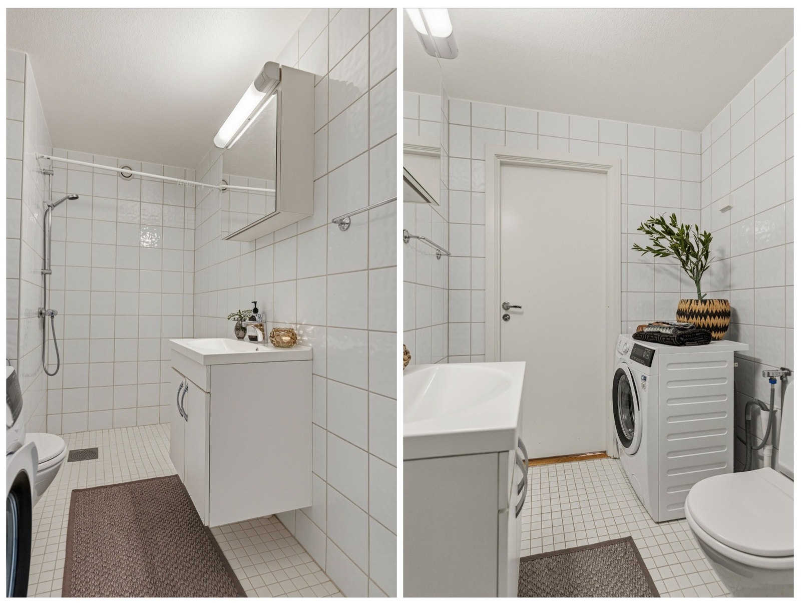 Badet har mekanisk ventilasjon og opplegg for vaskemaskin. Galleribilde