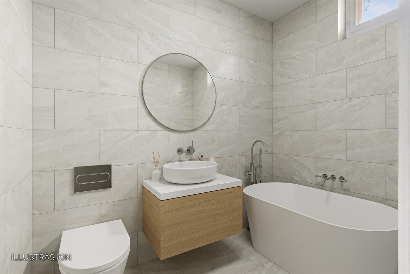 Her er et forslag til hvordan badet kan bli. Det er også mulighet til å slå ned veggen til boden og få badet større. Galleribilde