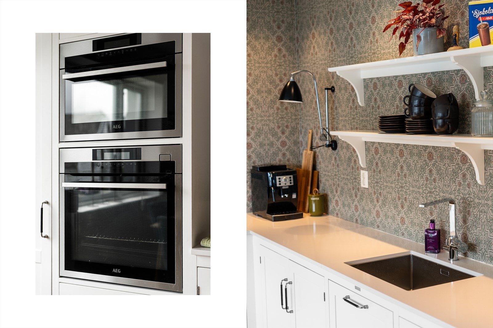 Benkeplaten i Silestone fra Skattkjær Skiferindustri understreker den solide og tidløse kvalitetsfølelsen. Det er integrert oppvaskmaskin, kjøleskap, induksjonstopp, kombi/mikro og stekeovn/dampovn. Galleribilde