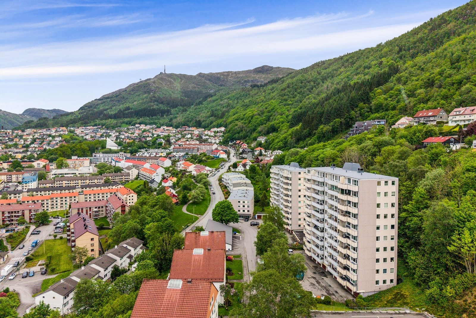Fra leiligheten er det storslått utsikt over Bergensdalen, Løvstakken og Ulriken. Galleribilde