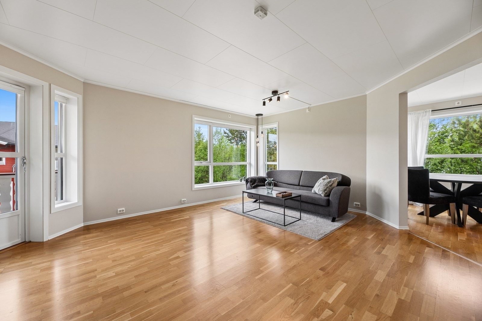 Dette rommet har gode møbleringsmuligheter, med plass til sofagruppe og tv-benk. Galleribilde