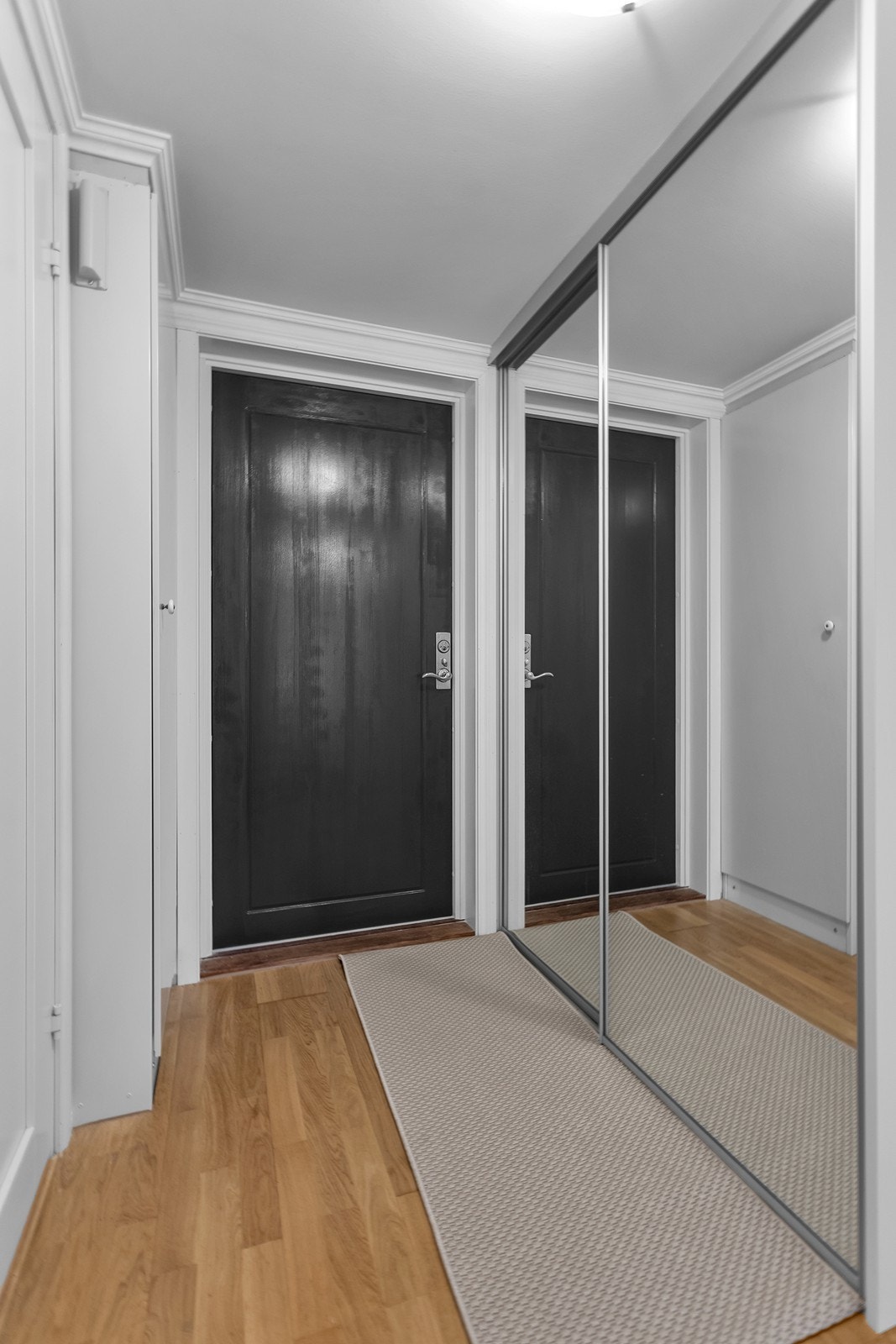Velkommen inn! Entréen har gode muligheter for oppbevaring i skyvedørsgarderobe. Galleribilde