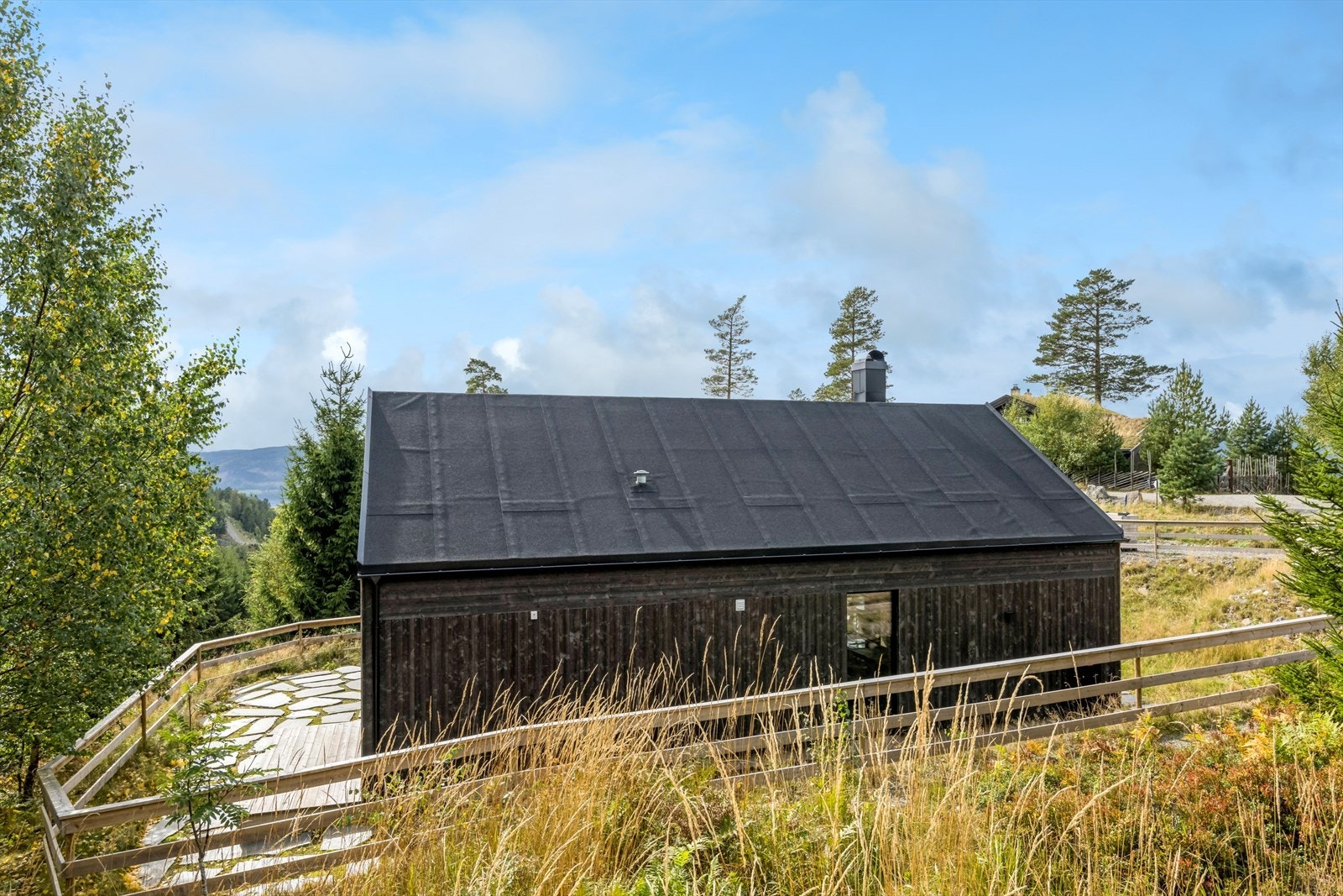 Saltaket har taktekking av papp og vedlikeholdsvennlige takrenner i lakkert stål. Galleribilde