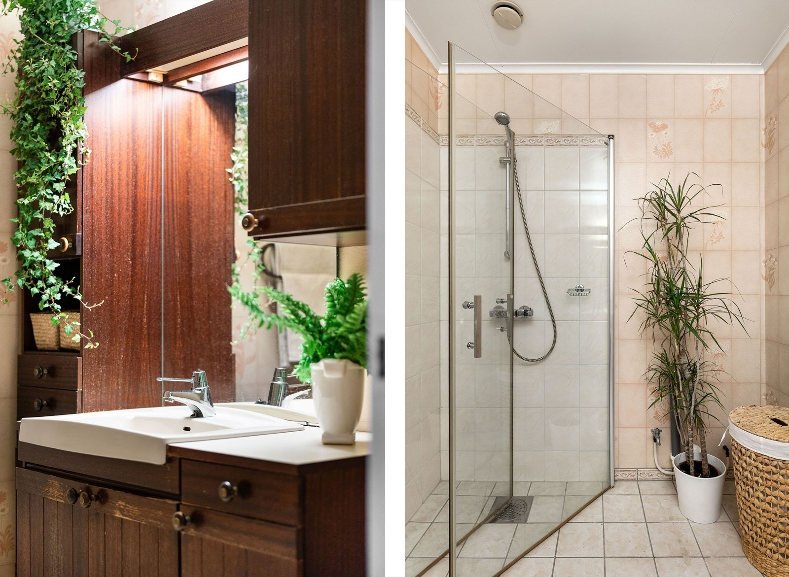 Badet er utstyrt med dusjhjørne med glassdører. Galleribilde