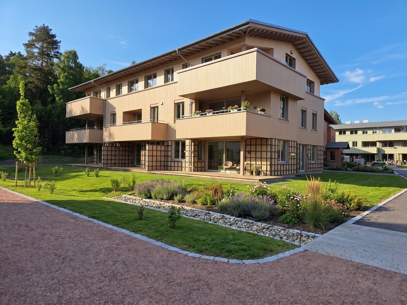 Hus 4-1. Bilfrie internveier. Bildet er redigert m. KI. Avvik vil forekomme. Galleribilde
