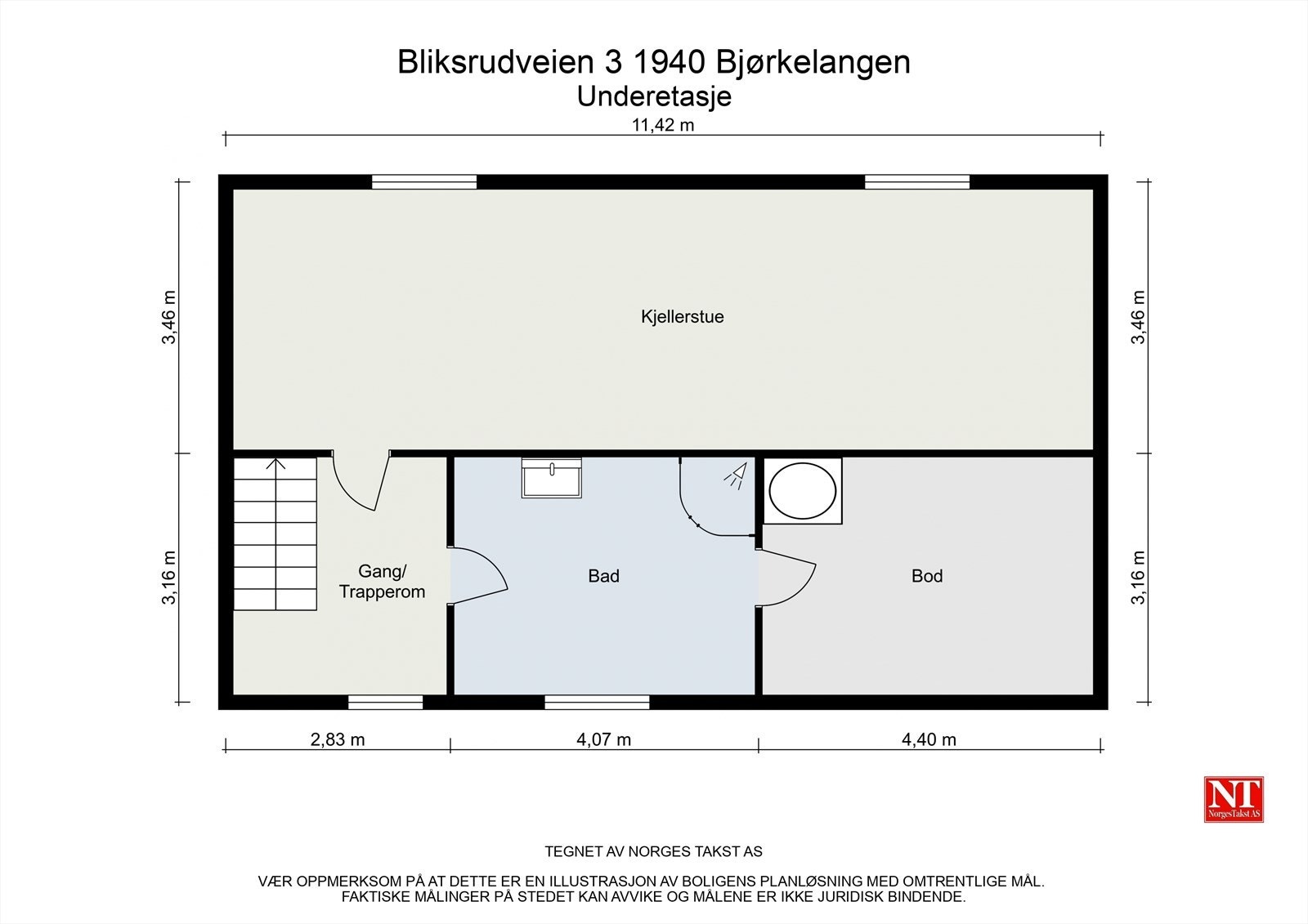 Vi beveger oss ned i kjelleren. Her finner vi en stor kjellerstue, bad og bod. Galleribilde