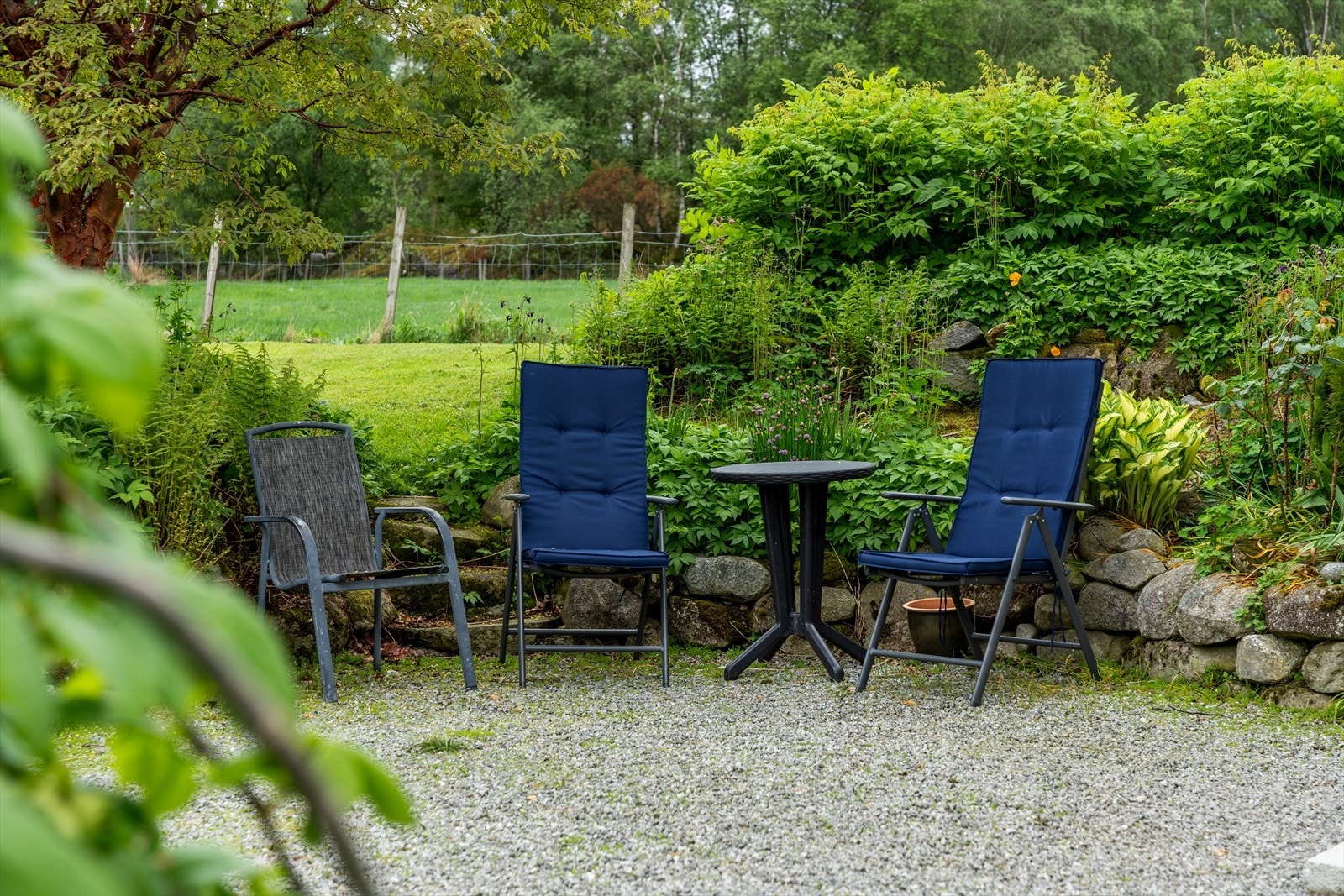 En av flere skjermede uteplasser på eiendommen. Galleribilde