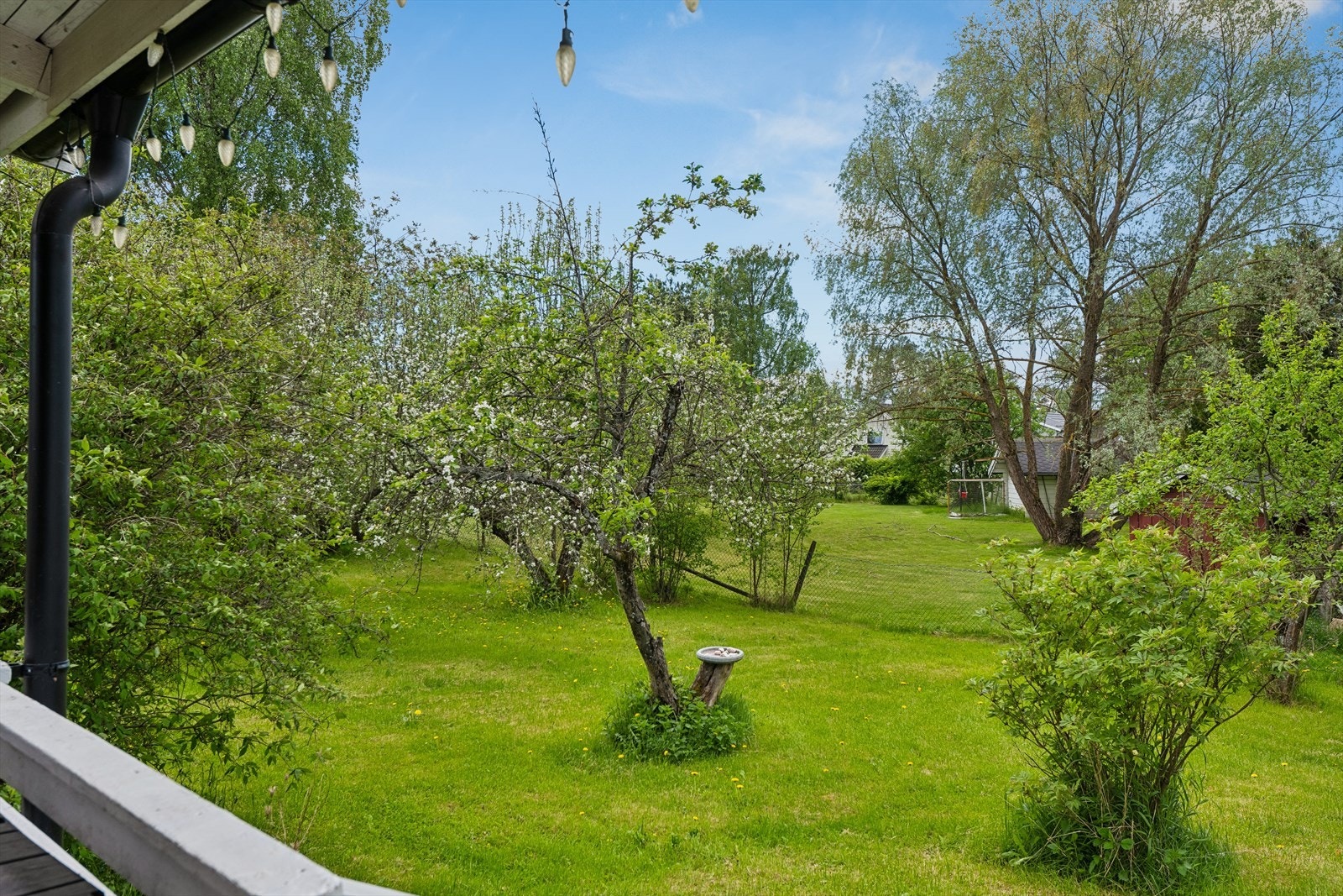 Fra terrassen ser du ut over den store, grønne hagen. Galleribilde