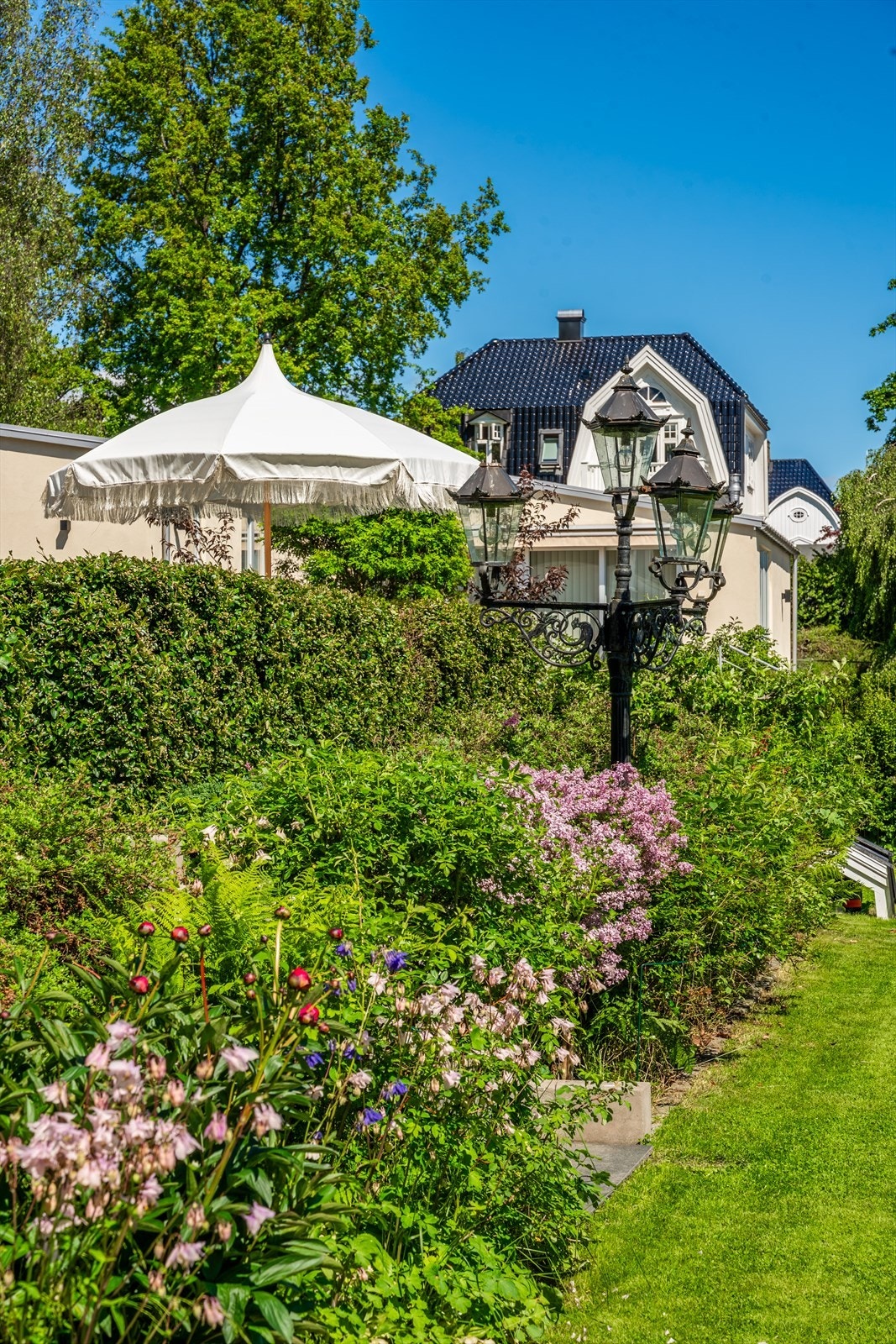 Vakre blomsterbed og prydbusker Galleribilde