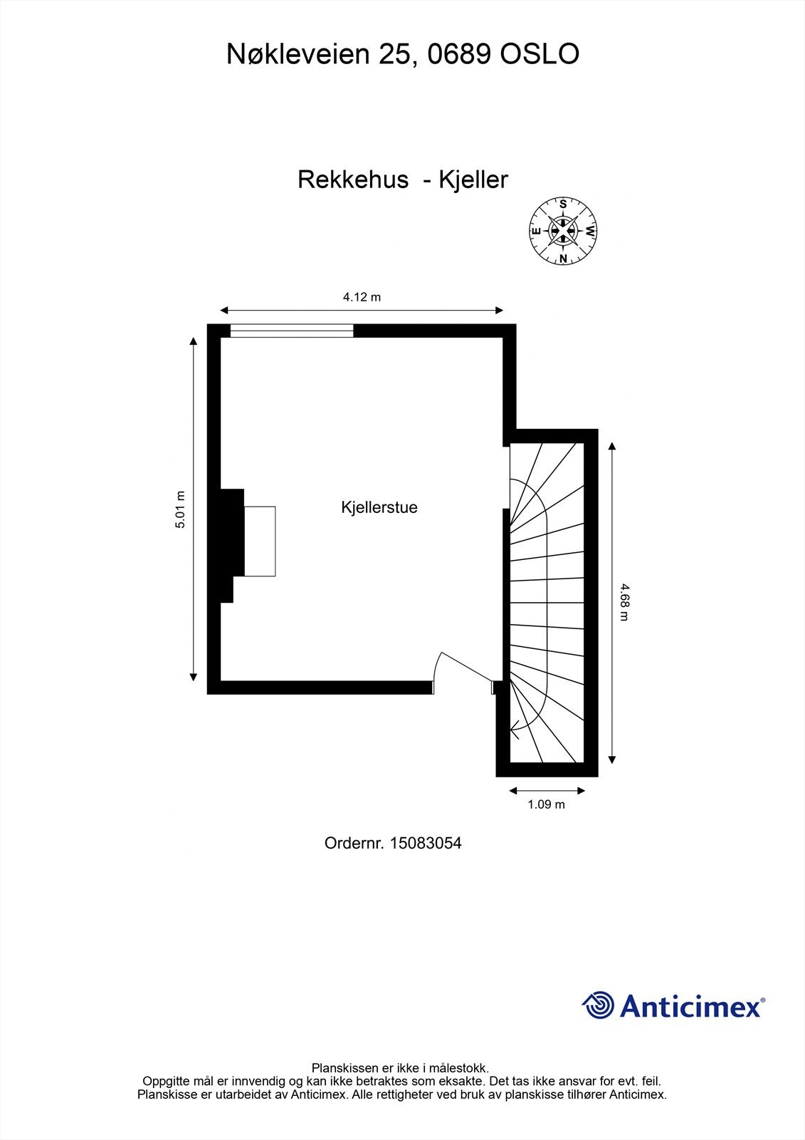 Kjelleretasjen består av et trapperom og rom benyttet som kjellerstue (ikke bruksendret/omsøkt eller godkjent til varig opphold). Galleribilde