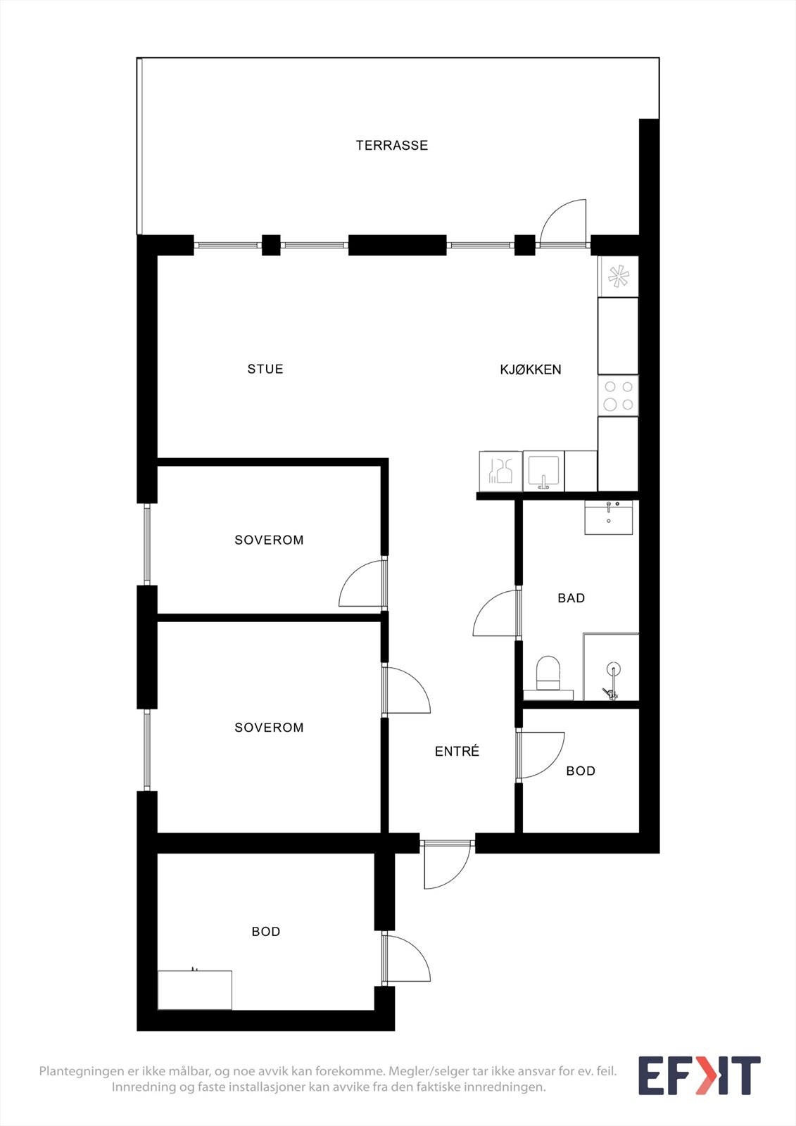 En oversiktlig og praktisk planløsning på ett plan. Galleribilde