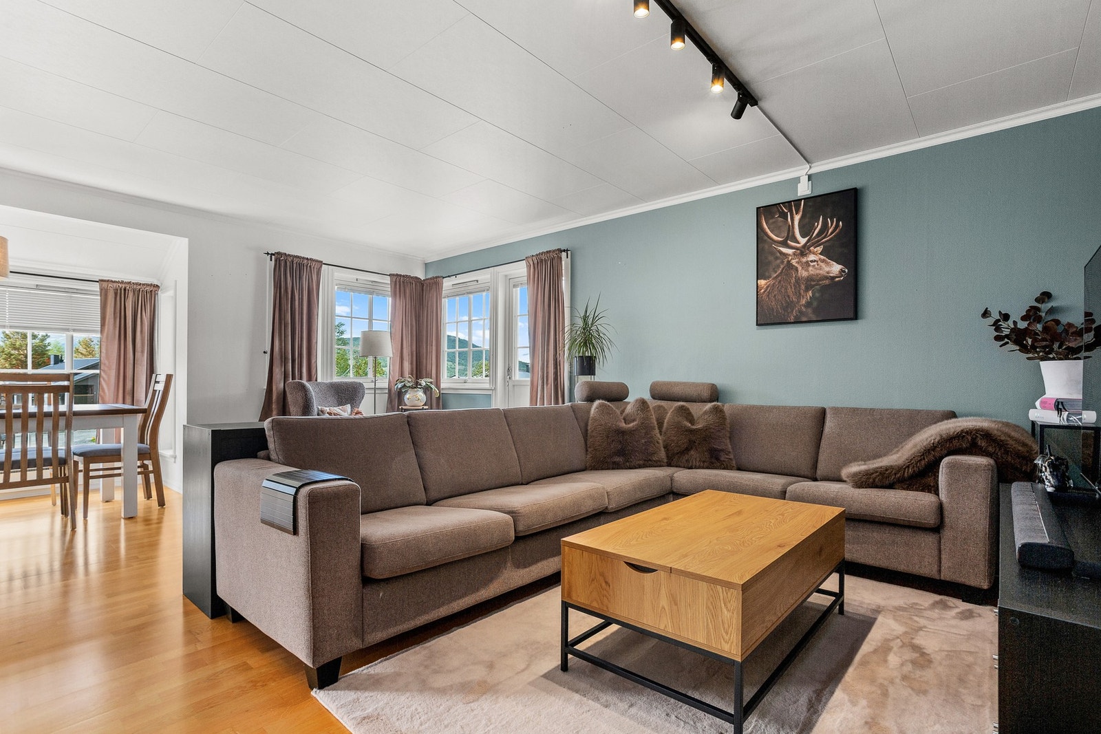 Lys og trivelig stue med god plass til sofagruppe og spiseplass. Galleribilde