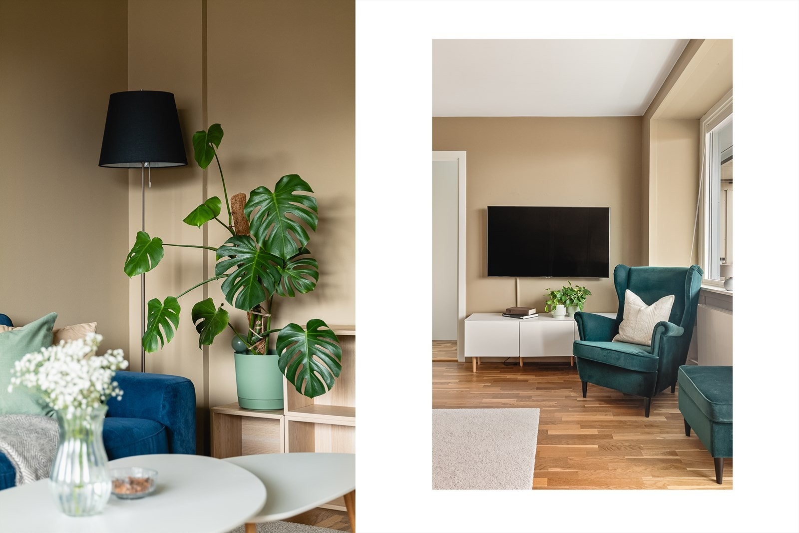 Stuen er lett å møblere og har god plass til en romslig sofagruppe. Galleribilde