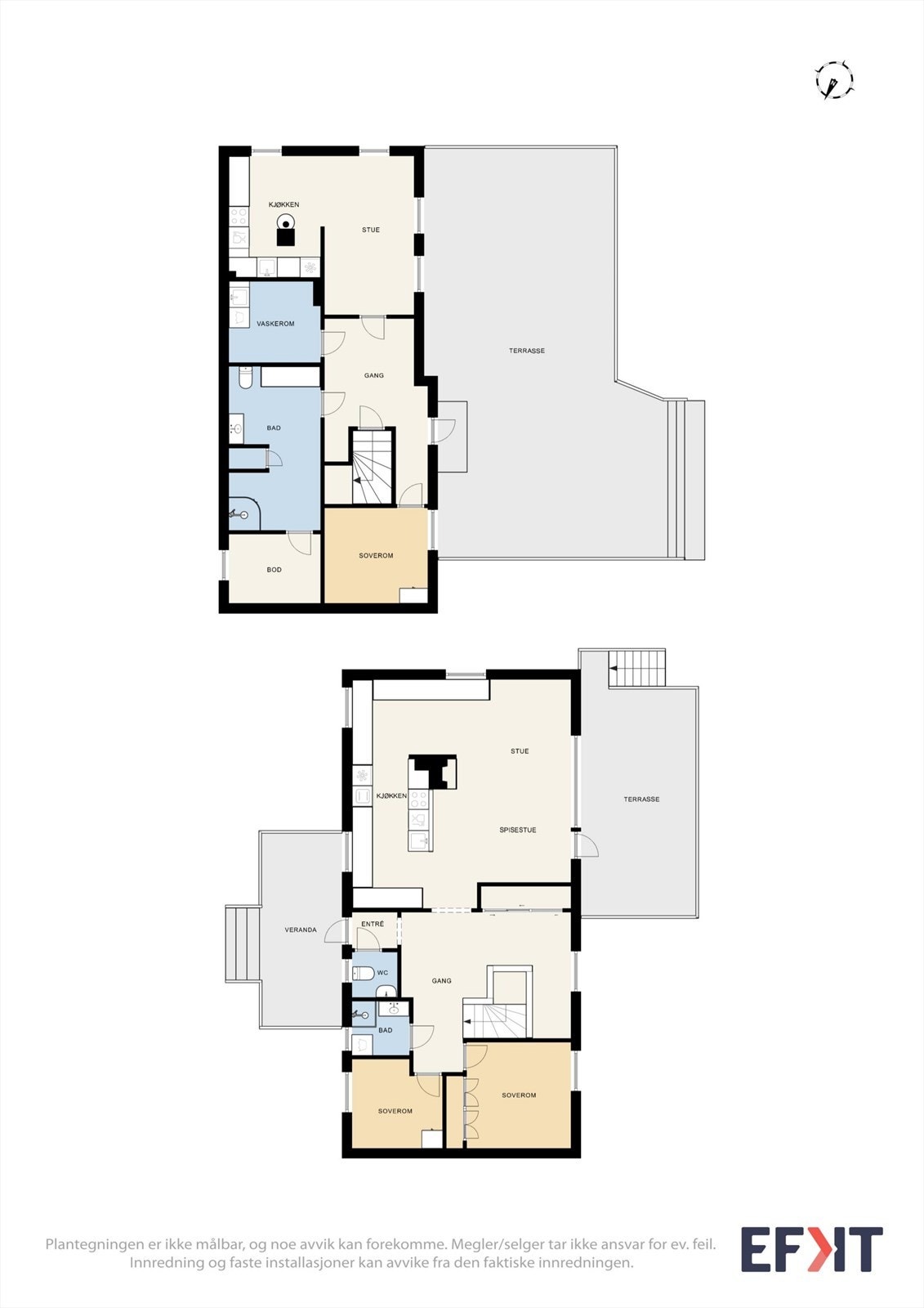 Eneboligen fra 1968 har et samlet bruksareal på 165 m² fordelt over to plan, med adskilte oppholdsrom og soverom. Galleribilde
